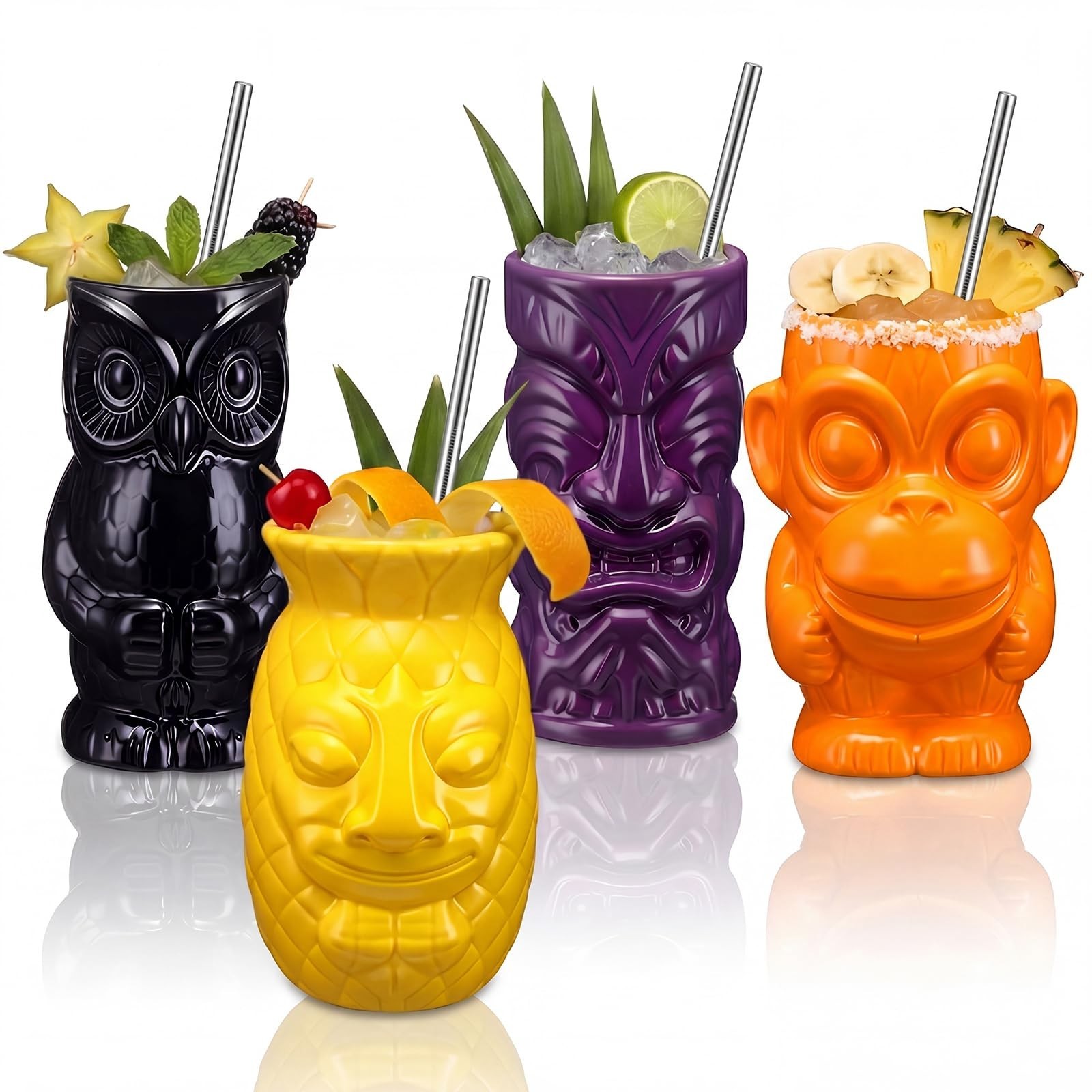 Yungyan 4 Pcs Ceramic Tiki Mugs for Cocktails Tiki Cups for Party Hawaiian Cu... Yungyan 4 Pcs Ceramic Tiki Mugs for Cocktails Tiki Cups for Party Hawaiian Cu...