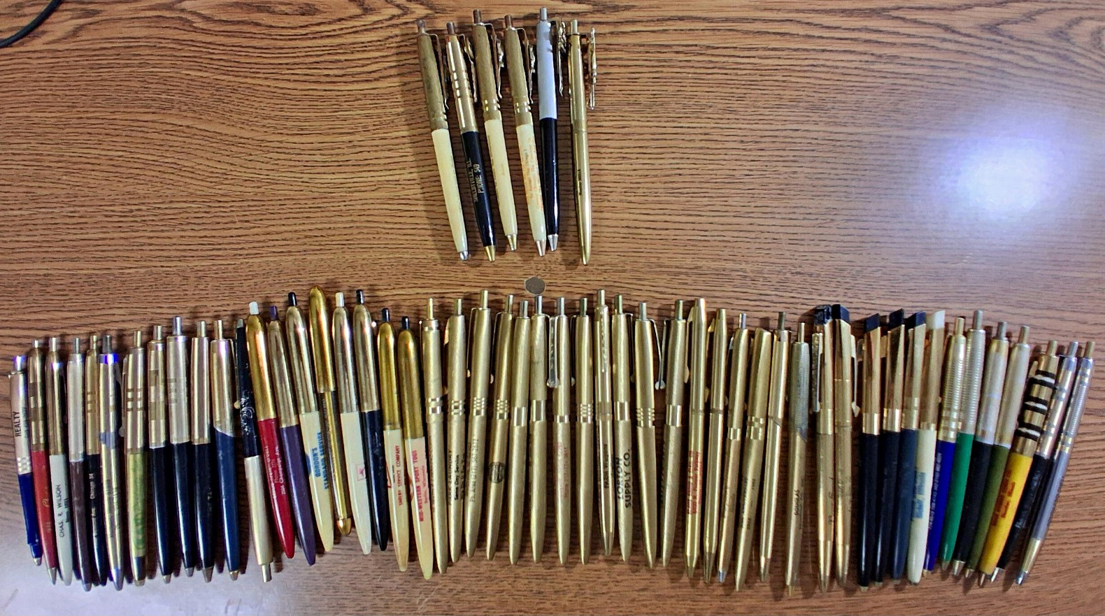 Lot of 58 Collectible Advertising Metal Ballpoint Pens Gold Tone Assorted