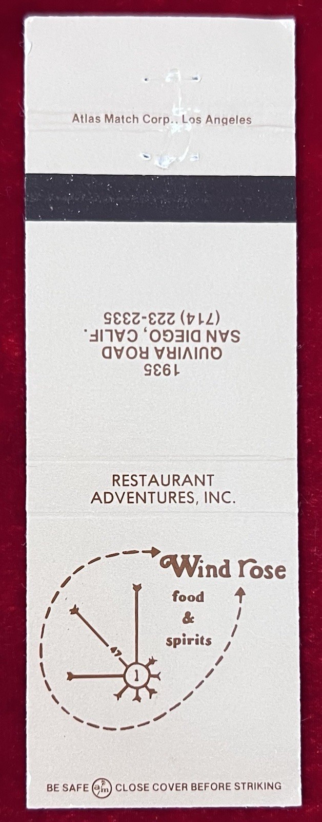 Wind Rose San Diego California Vintage Matchbook Cover B-7278 Wind Rose San Diego California Vintage Matchbook Cover B-7278
