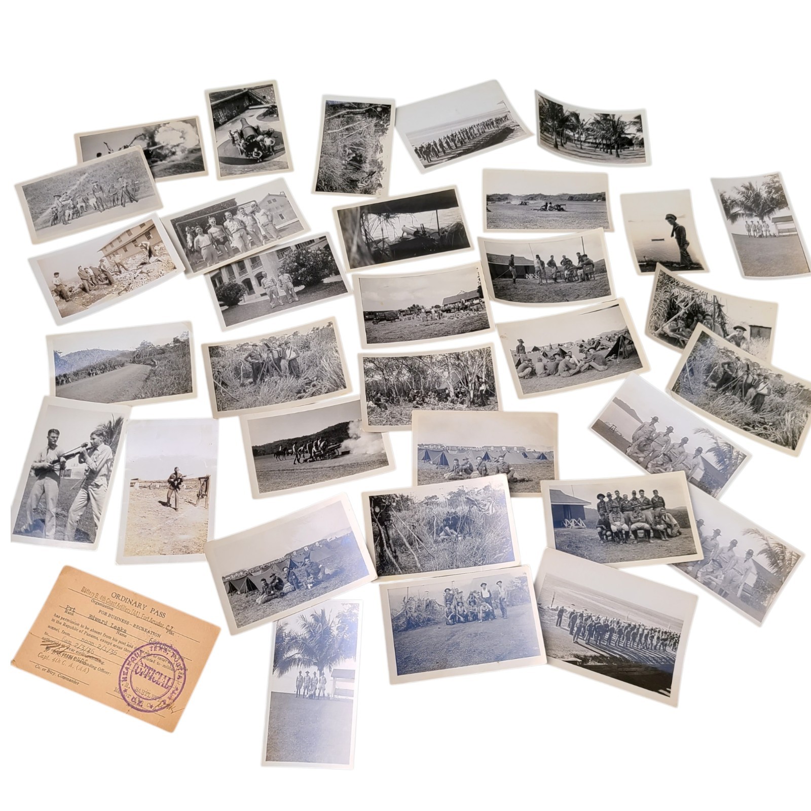 1930s Vintage PANAMA CANAL Soldier Photo Lot Military From Album with Pass ID