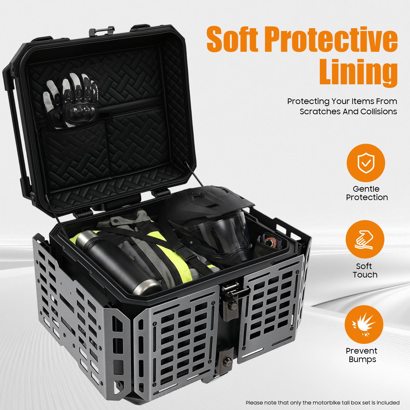 55L Motorcycle Rear Top Box Black Aluminium Alloy Tail Carrier Luggage Toolcase