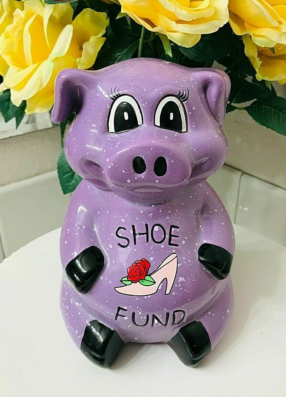 Novelty Baby Pig Childrens Money Coins Ceramic Piggy Bank Rose Heels SHOE FUND