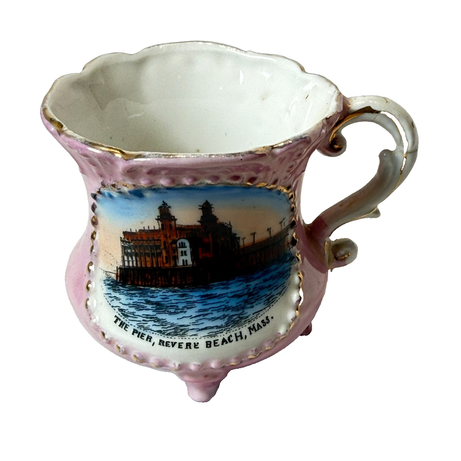 THE PIER - REVERE BEACH MA Massachusetts BIRD Souvenir ANTIQUE CHINA TRINKET CUP THE PIER - REVERE BEACH MA Massachusetts BIRD Souvenir ANTIQUE CHINA TRINKET CUP