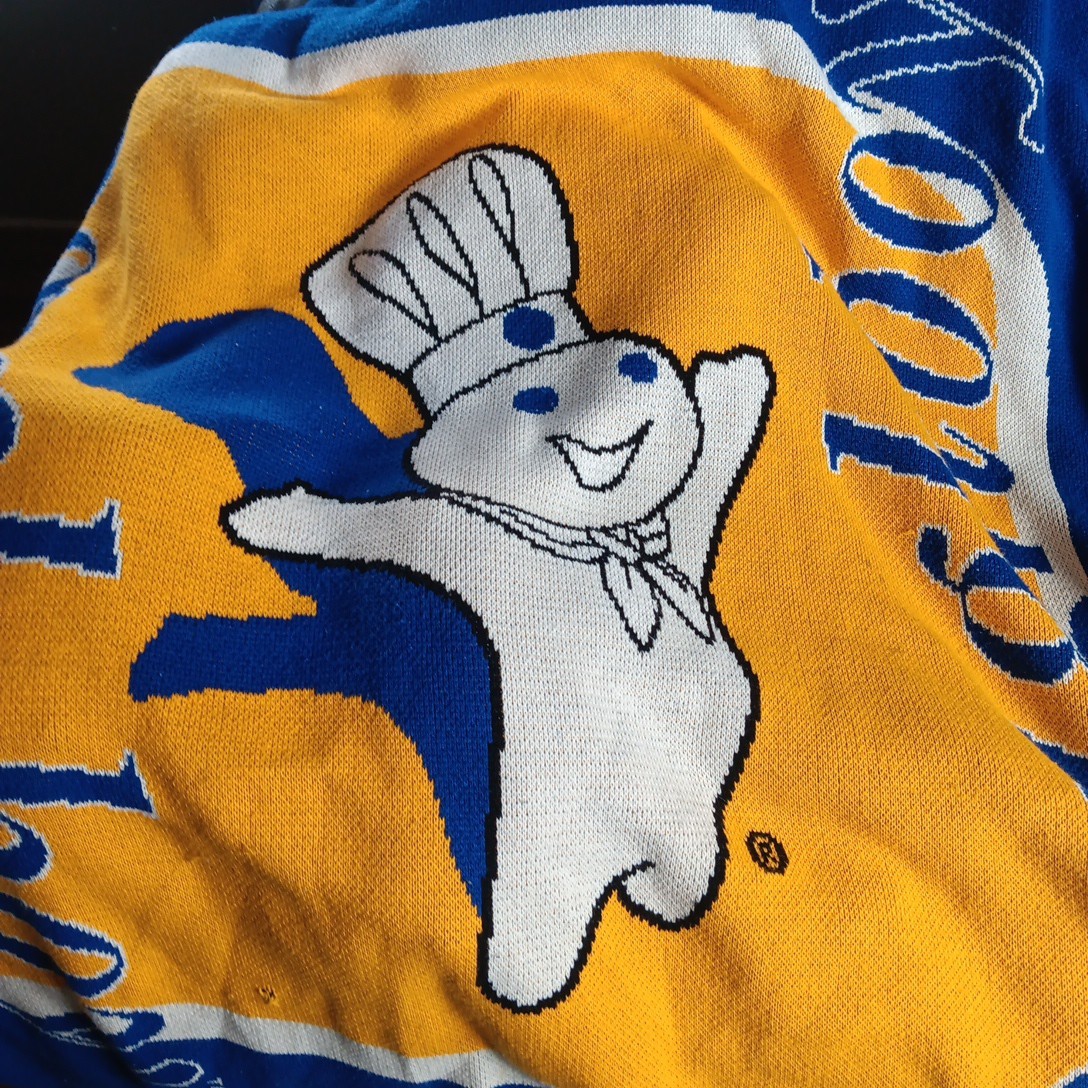 VTG PILLSBURY DOUGHBOY ADVERTISING BLANKET THROW 60 X 60 KNIT 2000 EUC THICK