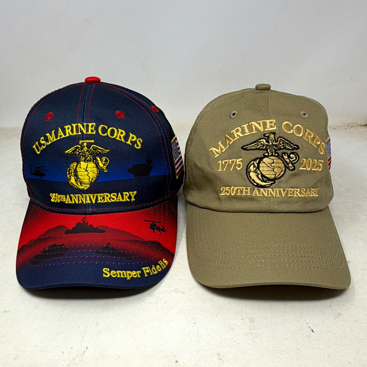 US Marine Corps 250th Anniversary 1775-2025 Semper Fidelis Hats Lot of 2