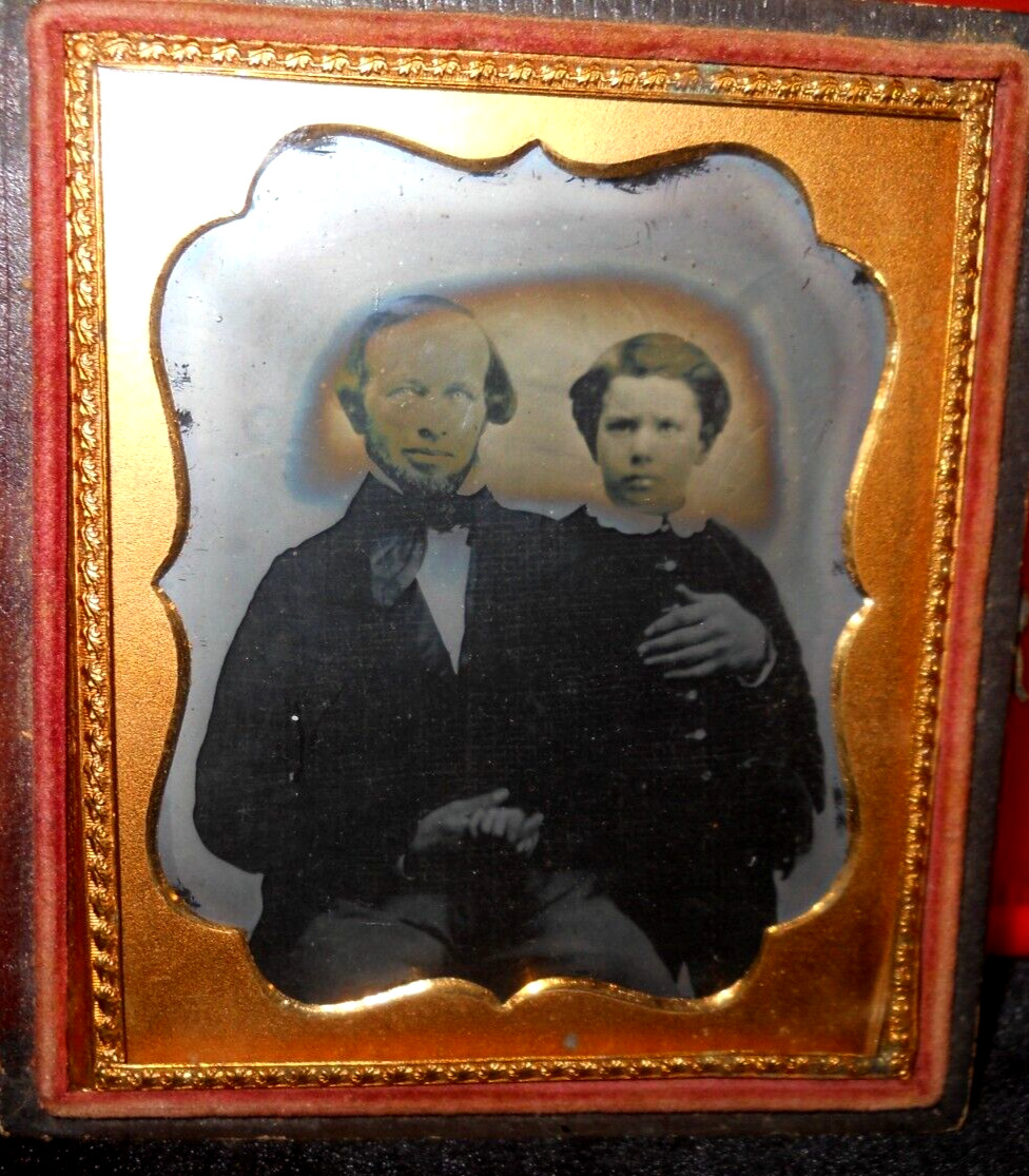 1/6th size Ambrotype of man and son in half case