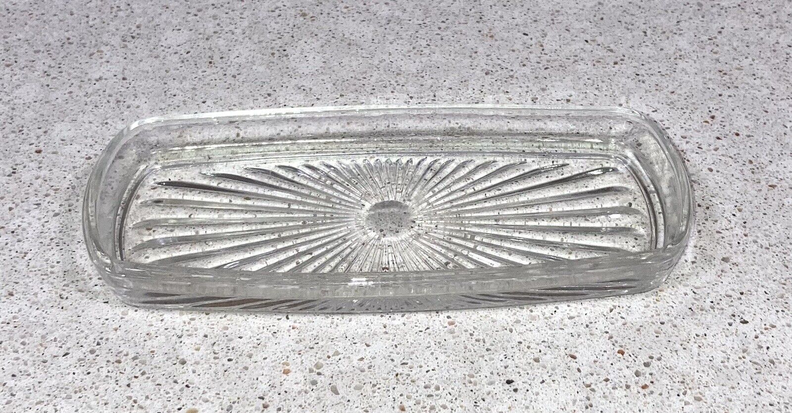 VINTAGE SUNBURST PATTERN BUTTER DISH GLASS REPLACEMENT TRAY 6 INCH