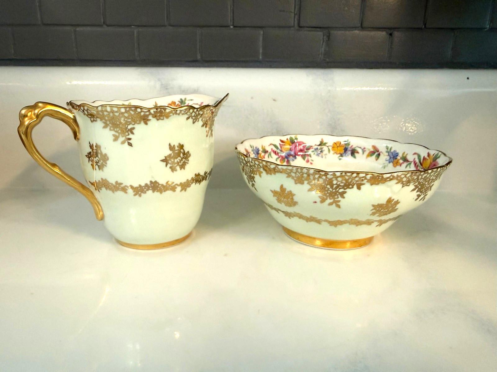 Beautiful Vintage Paragon By Appointment England Bone China Cream & Sugar Floral