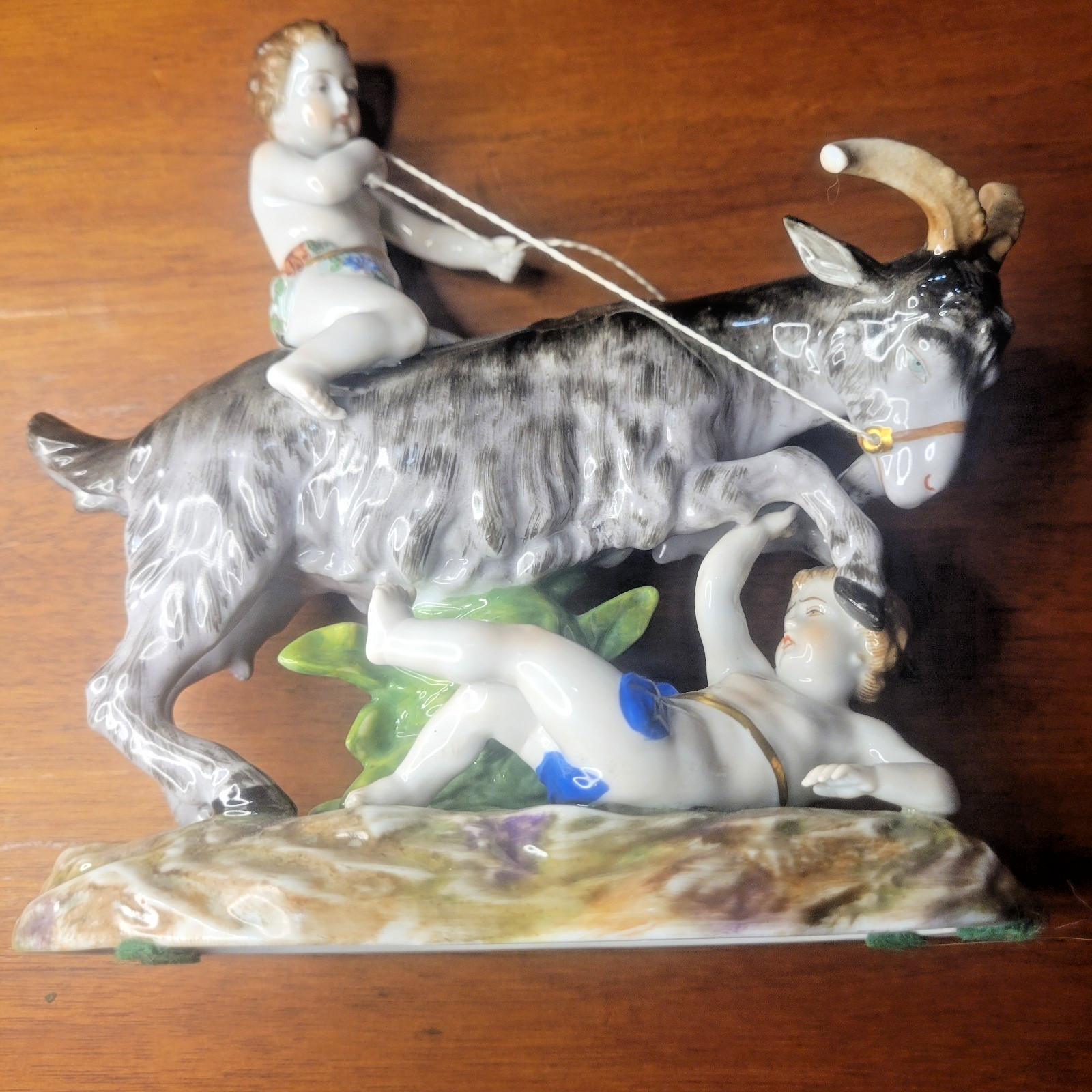 Antique MULLER VOLKSTEDT Dresden Putti Cherub Goat Porcelain Figurine Bacchanal