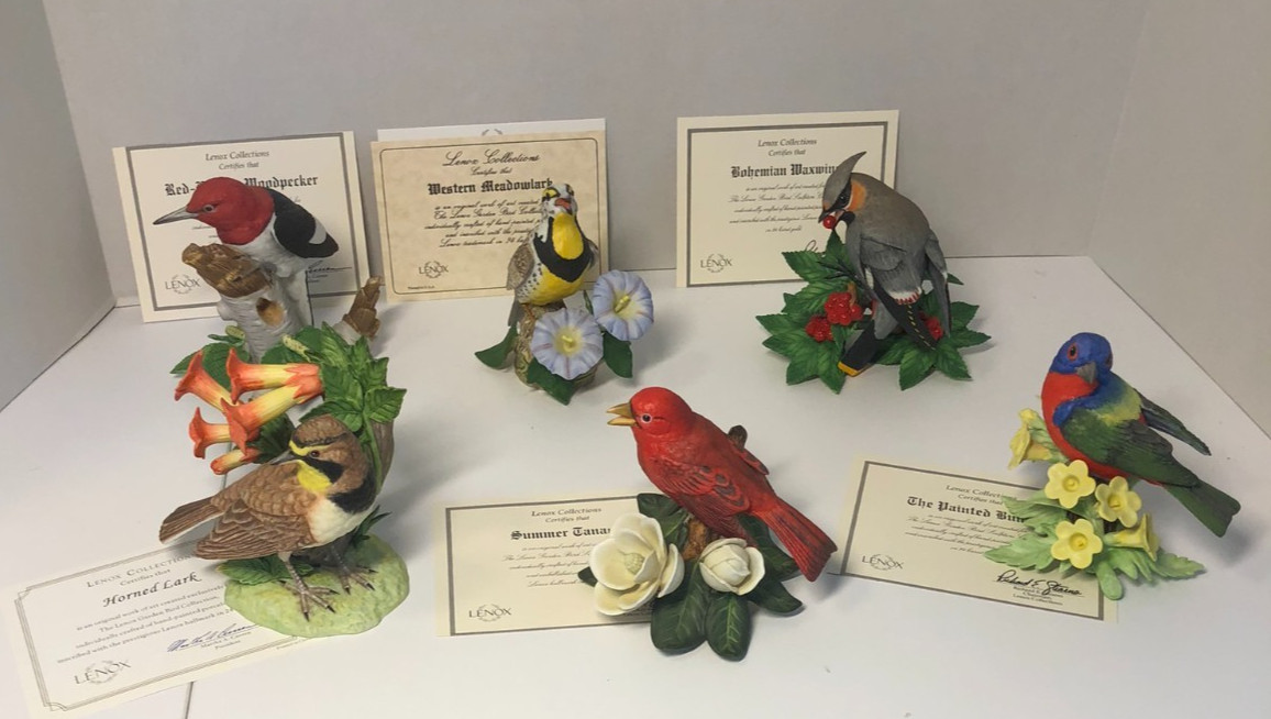 Set of 6 Lenox Porcelain Bird Figurines from the Garden Birds Collection Set of 6 Lenox Porcelain Bird Figurines from the Garden Birds Collection