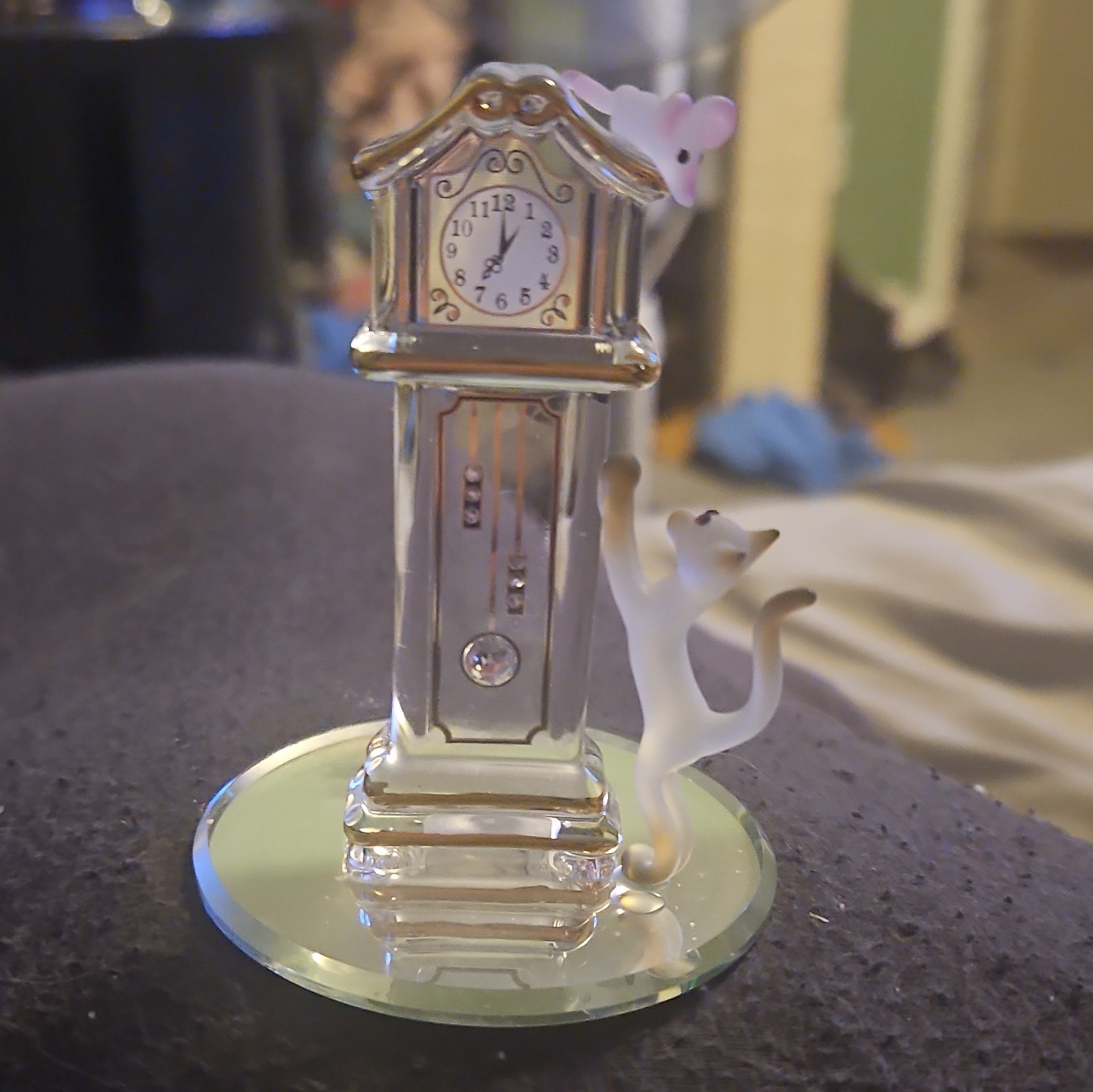 Glass Baron Hickory Dickory Clock Clear Glass Mouse And Clock