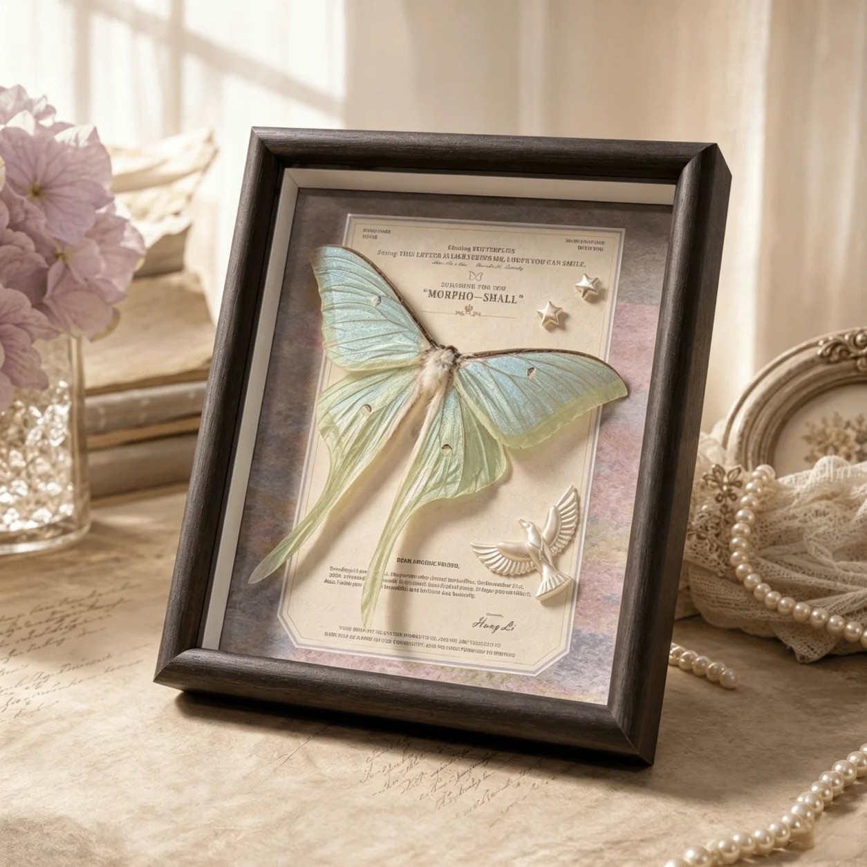 Real Luna Moth Framed Nature Art Shadow Box Handmade Romantic Wall Decor 15x20cm Real Luna Moth Framed Nature Art Shadow Box Handmade Romantic Wall Decor 15x20cm