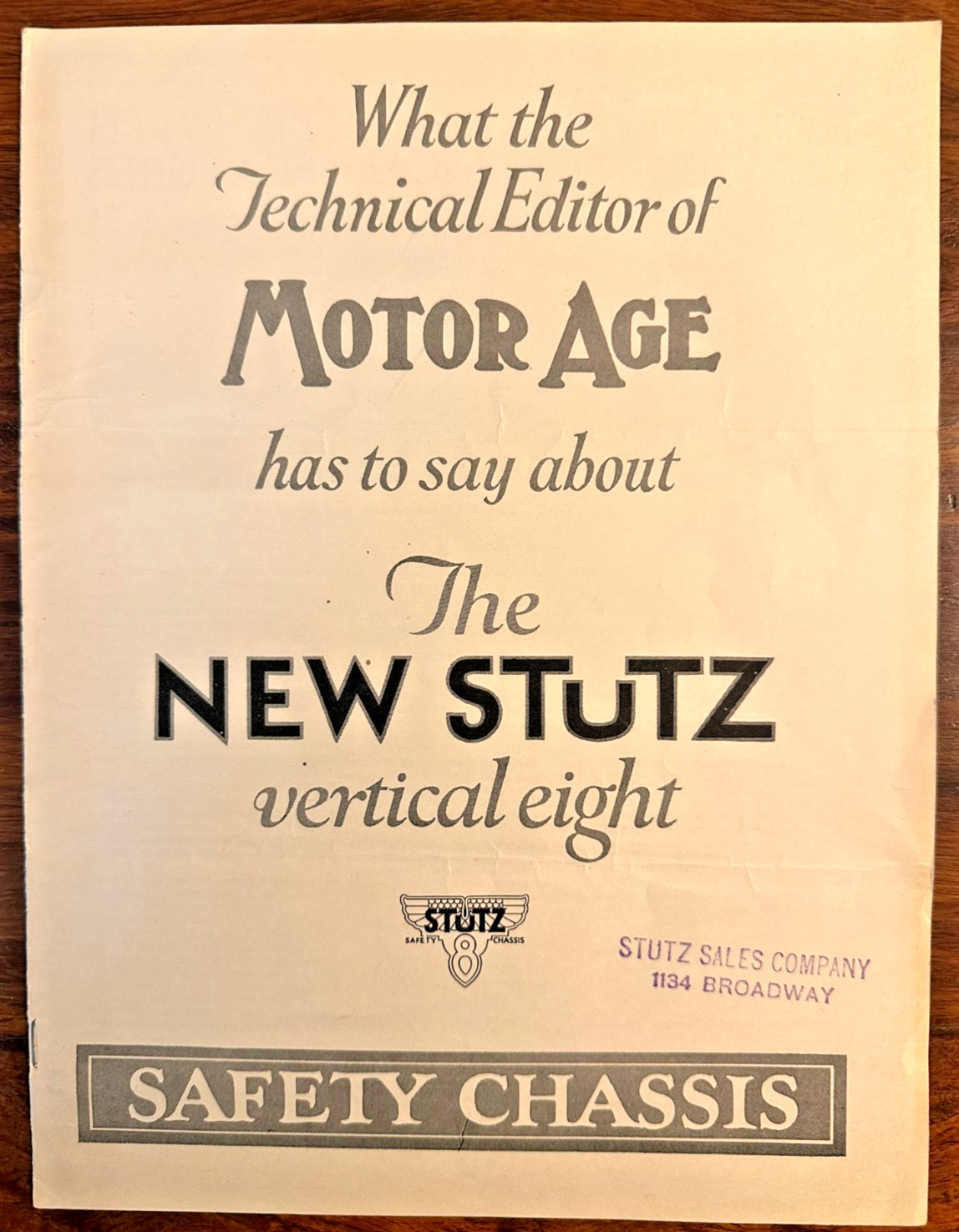 Original 1925 The NEW Stutz Vertical Eight Auto Technical Assessment MOTOR AGE Original 1925 The NEW Stutz Vertical Eight Auto Technical Assessment MOTOR AGE