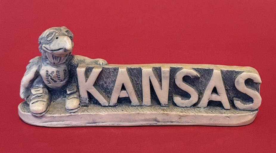 Vintage KU Kansas University Jayhawk Paperweight Figure Collectible Marble KS