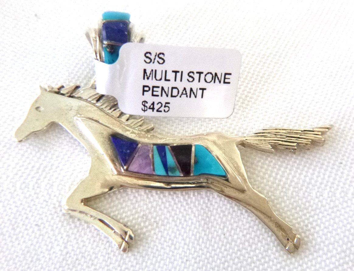 Navajo Evangeline David Muti-stone Running Horse Pendant  925 Sterling Silver 2\