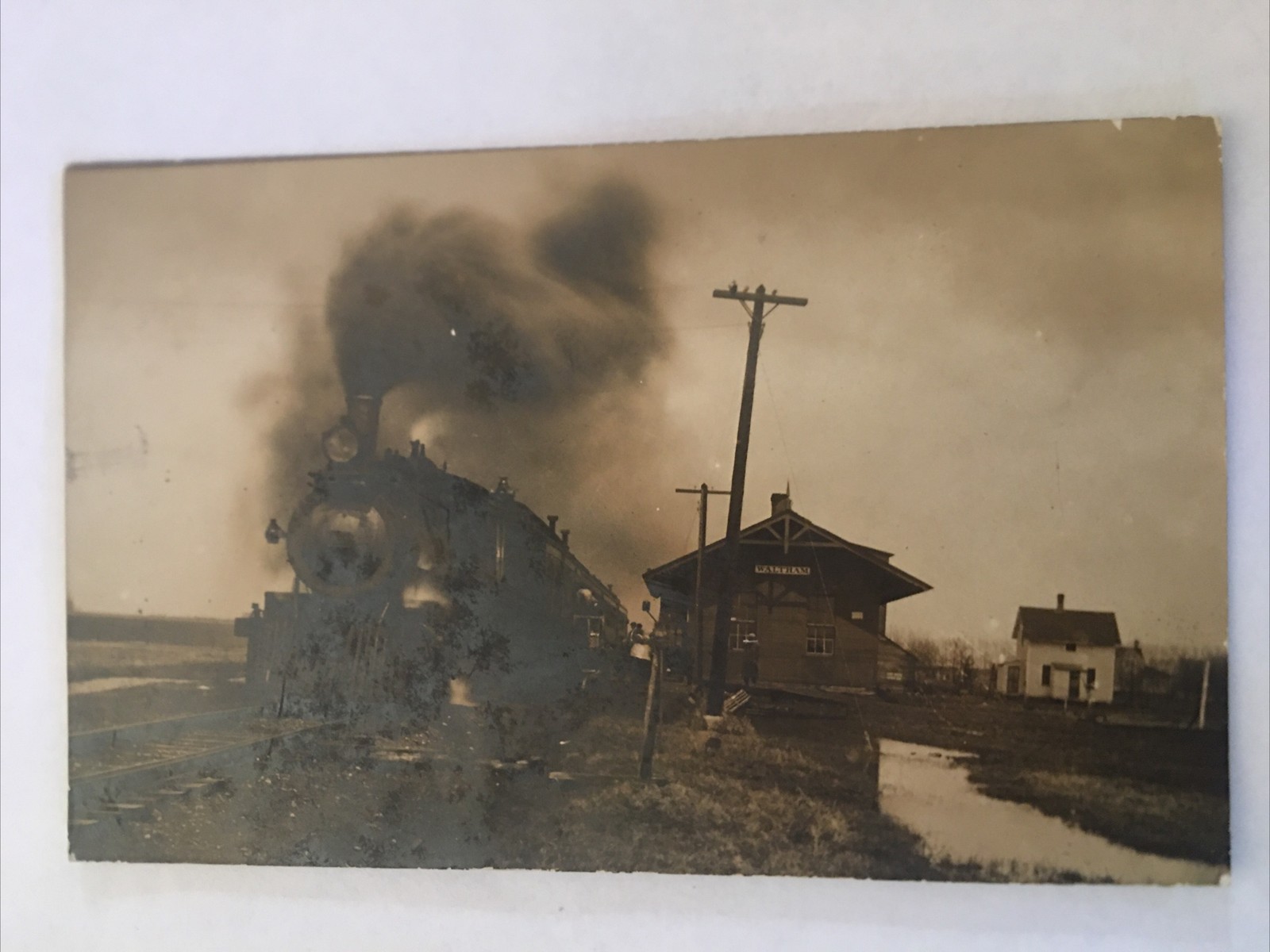 Waltham Train Depot 1914 Antique Postcard Waltham Train Depot 1914 Antique Postcard