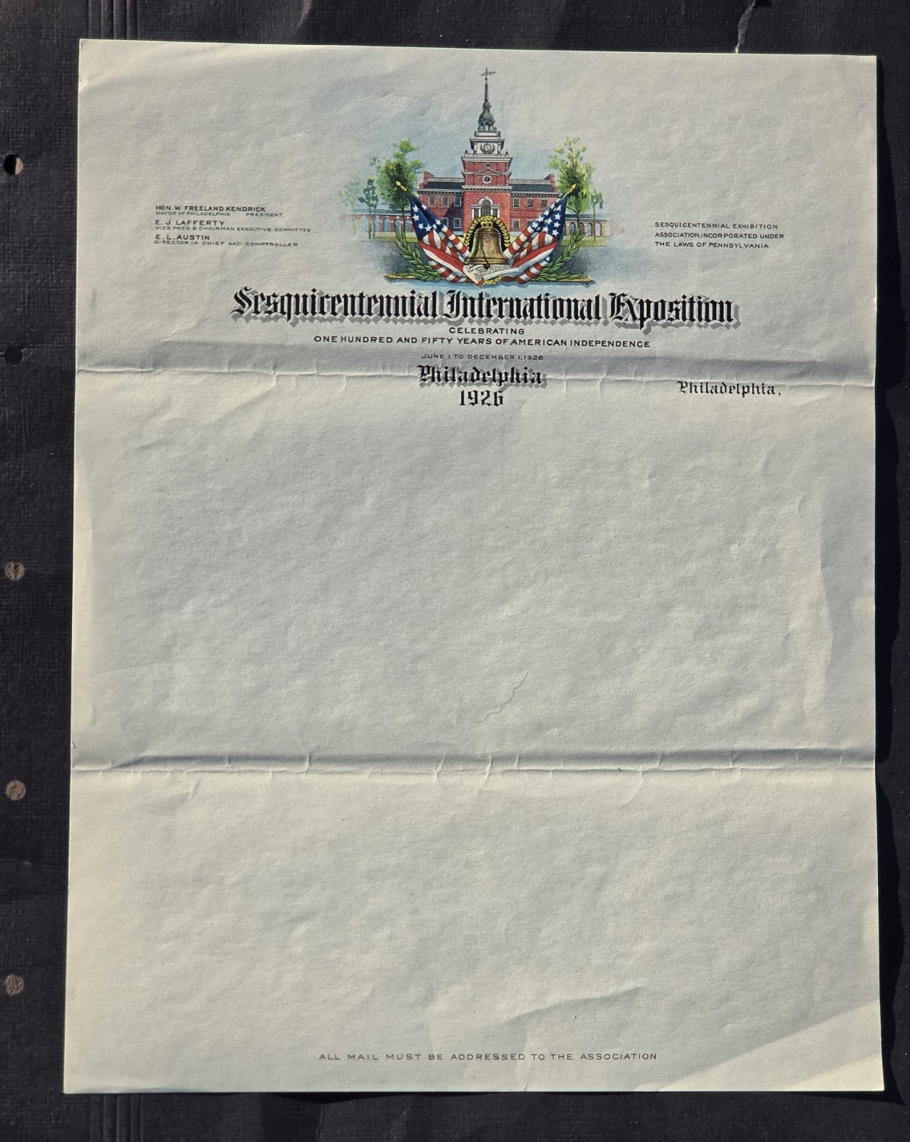 Sesquicentennial International Exposition 1926 Philadelphia  Letter Head