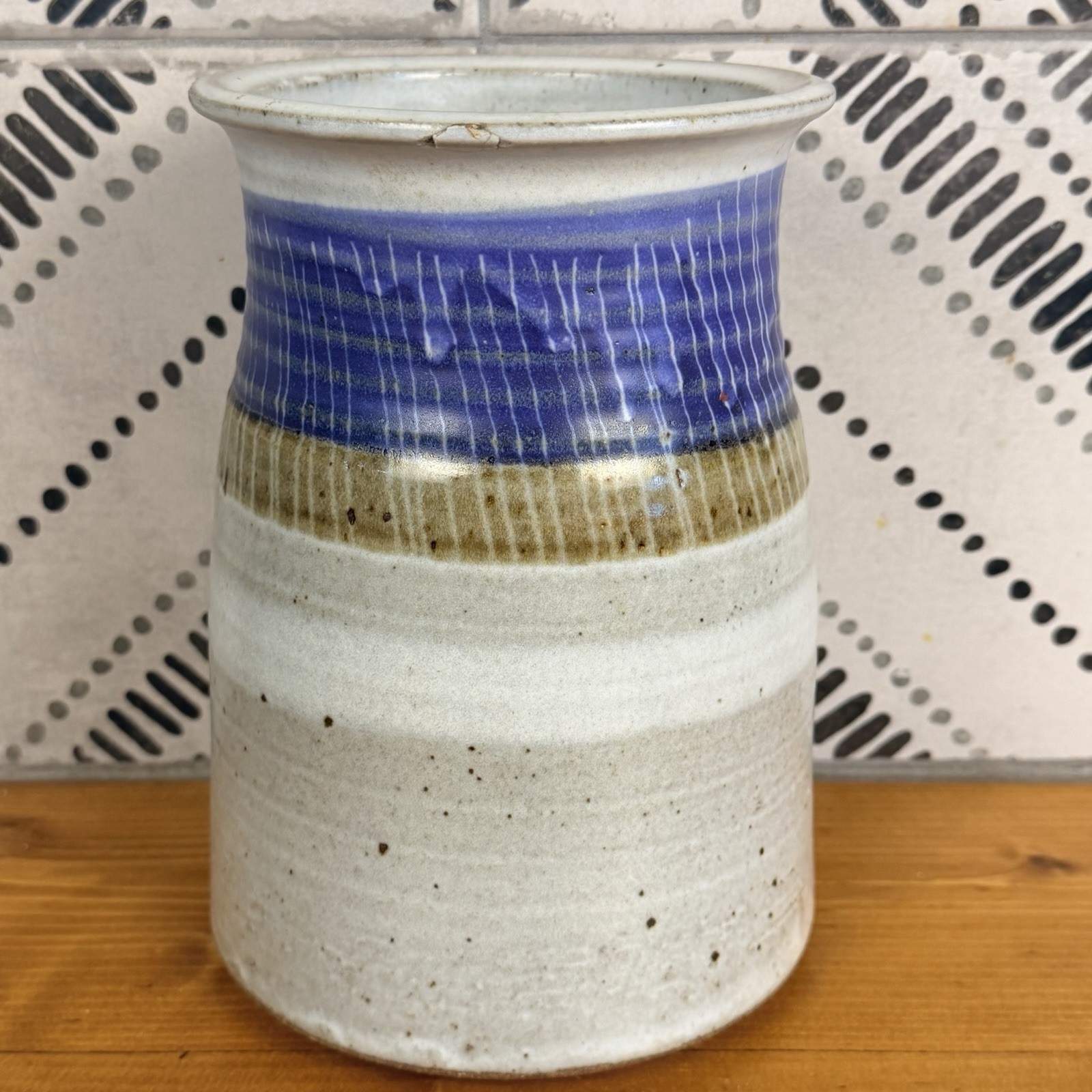 Vtg Studio Pottery Stoneware Crock Blue Brown Glaze 8\
