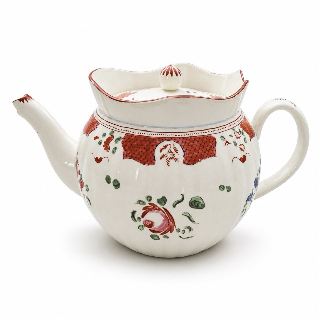1800s Kings Rose Pearlware Teapot With Lid Orange Rose Floral