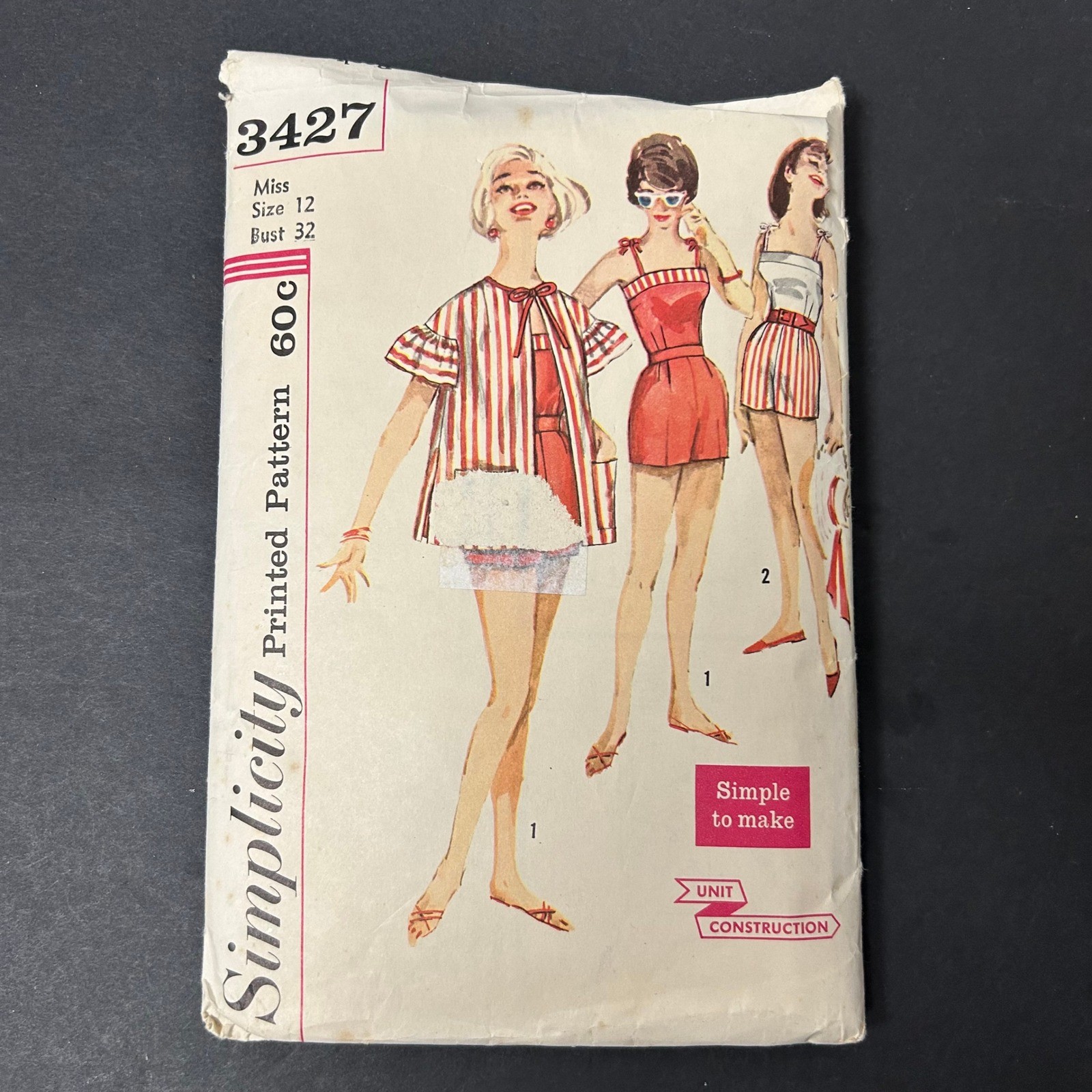 Vintage 60\'s Simplicity 3427 Sewing Pattern Misses Size 12 Beach Set