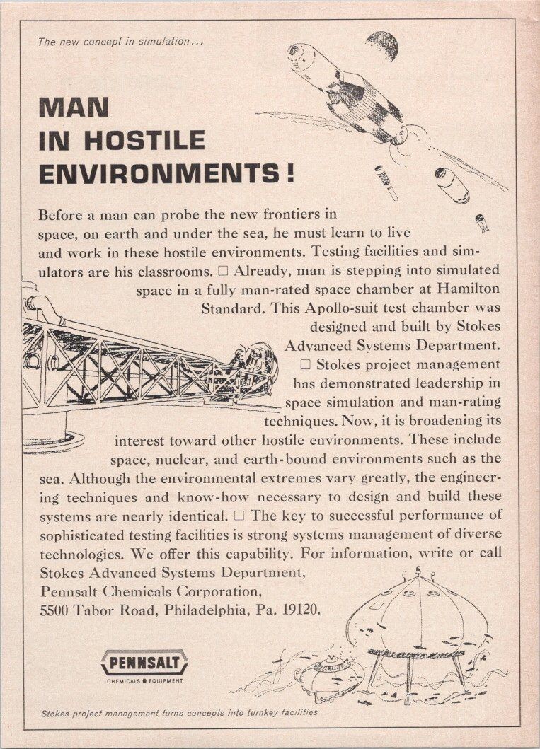 Pennsalt 1965 Vintage Print Ad Man in Hostile Environments Space Tech