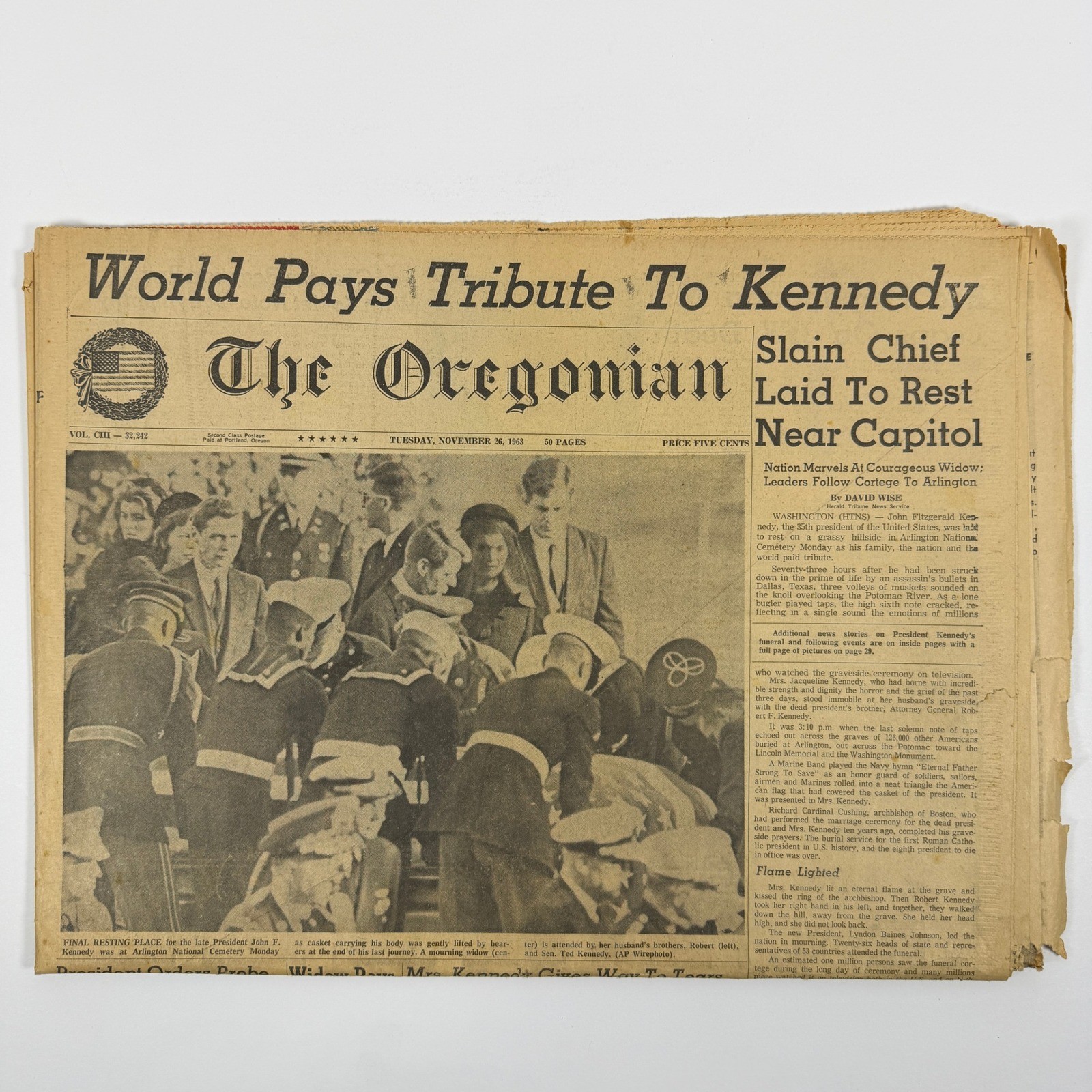 Vintage The Oregonian Newspaper Nov 26 1963 JFK Funeral Tribute Kennedy Slain Vintage The Oregonian Newspaper Nov 26 1963 JFK Funeral Tribute Kennedy Slain
