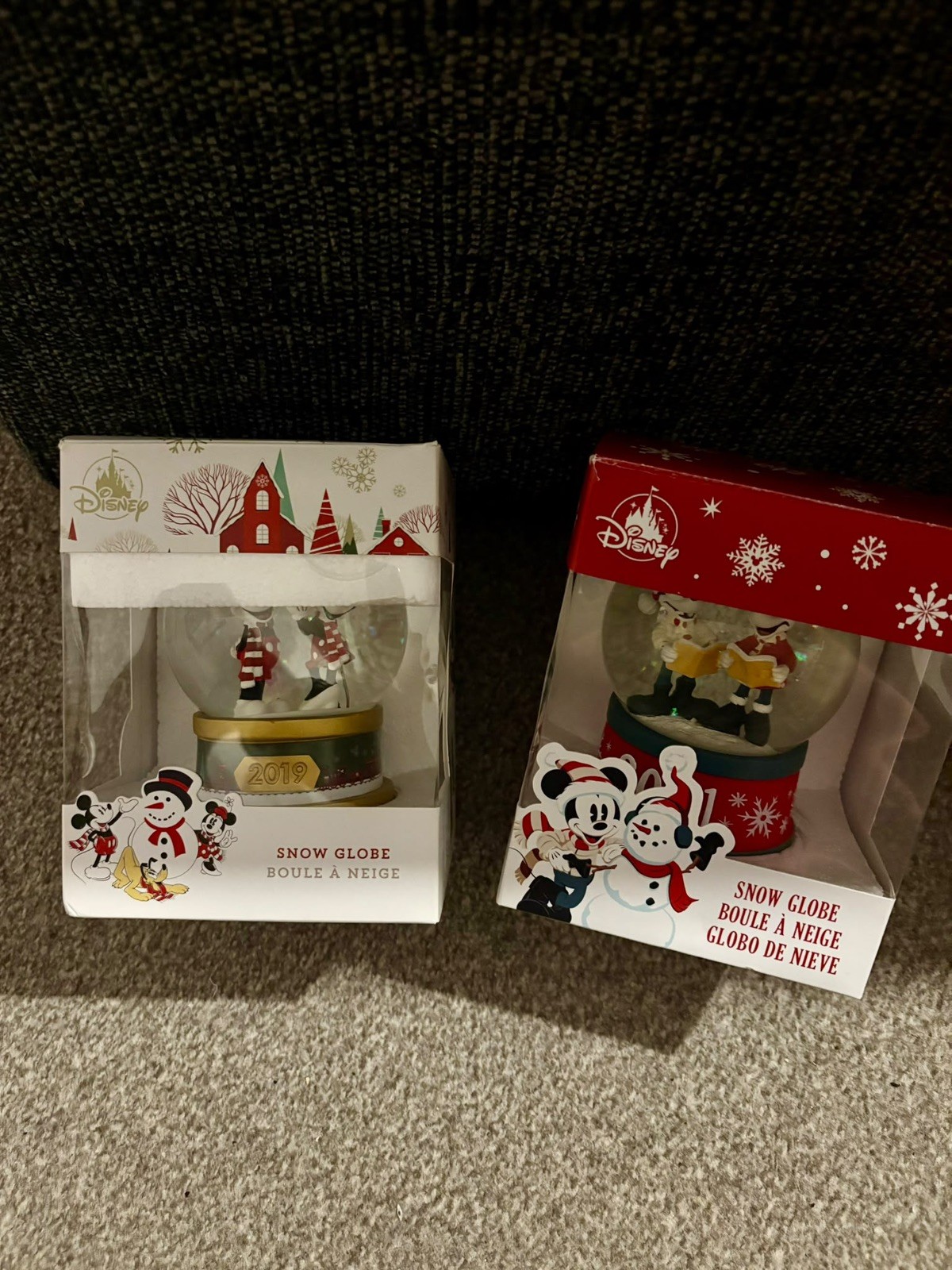 New Lot 2 Disney Store Mickey Mouse Christmas Holiday Snow Globes 2019 & 2021