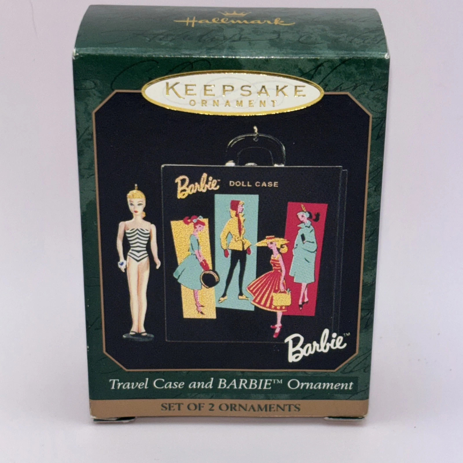 NIB 1998 Hallmark Ornament Barbie Travel Case and Barbie Ornament-11-12-155a