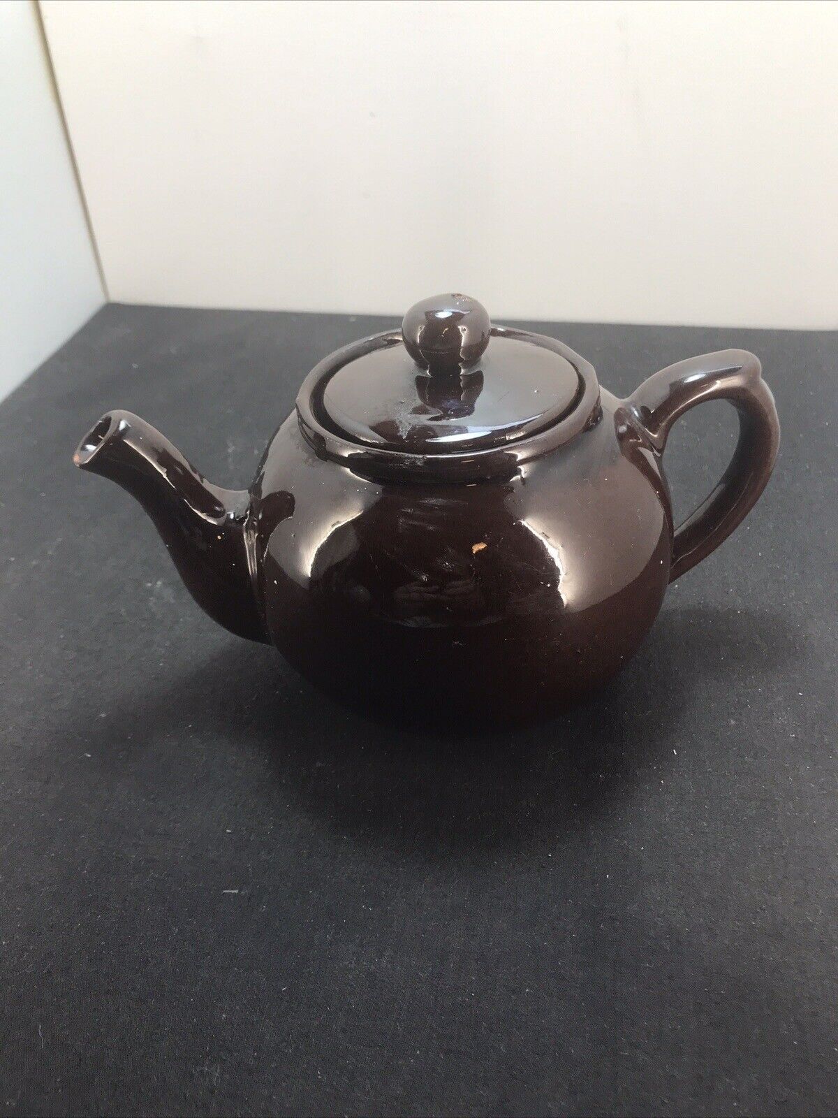 Vtg Teapot Red Clay Pottery Chocolate Brown Glaze Ceramic Teapot 4” X 8”