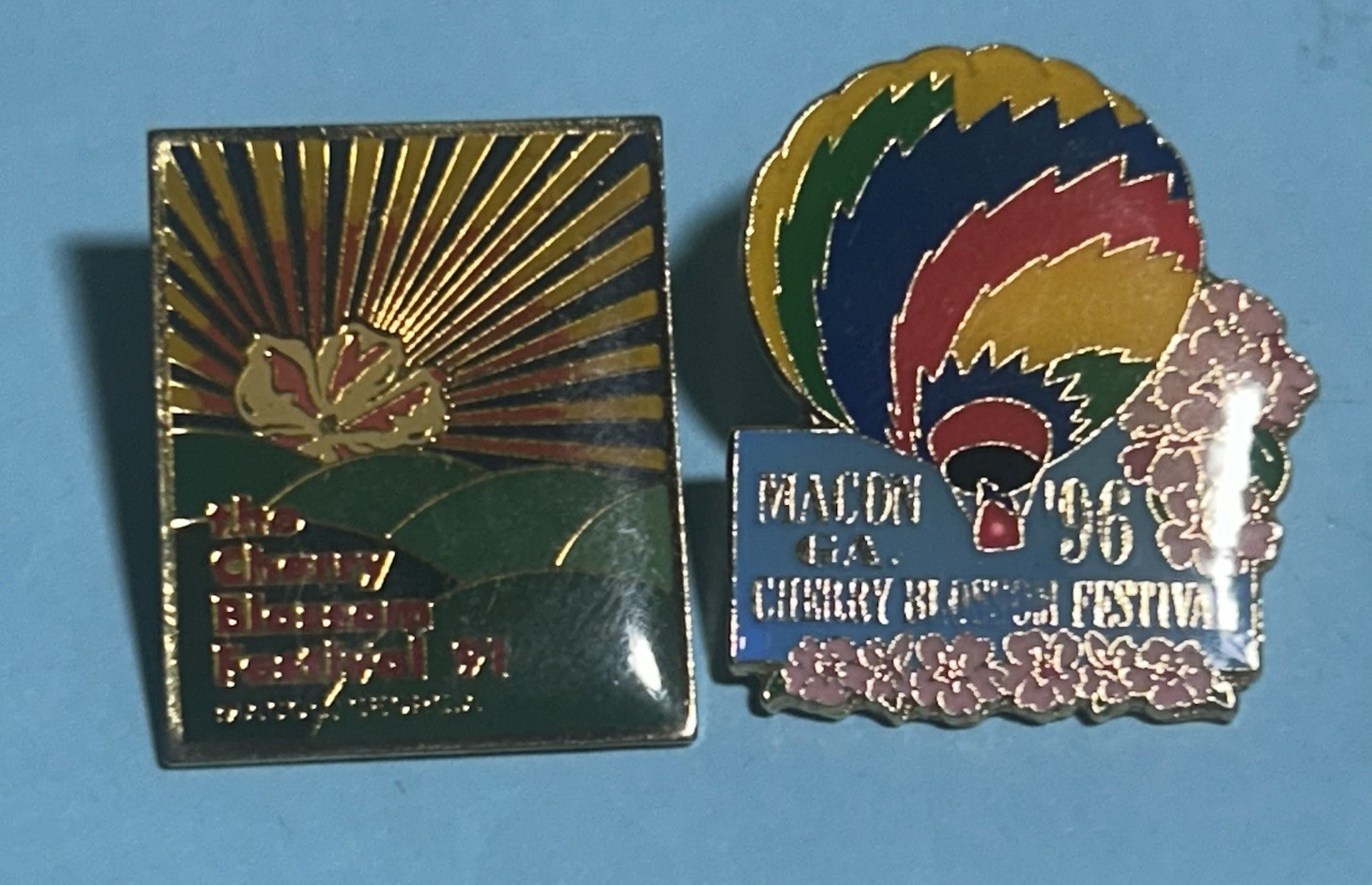 Vintage 1991 + 1996 Cherry Blossom Festival, Macon,Georgia 2 lapel Pins