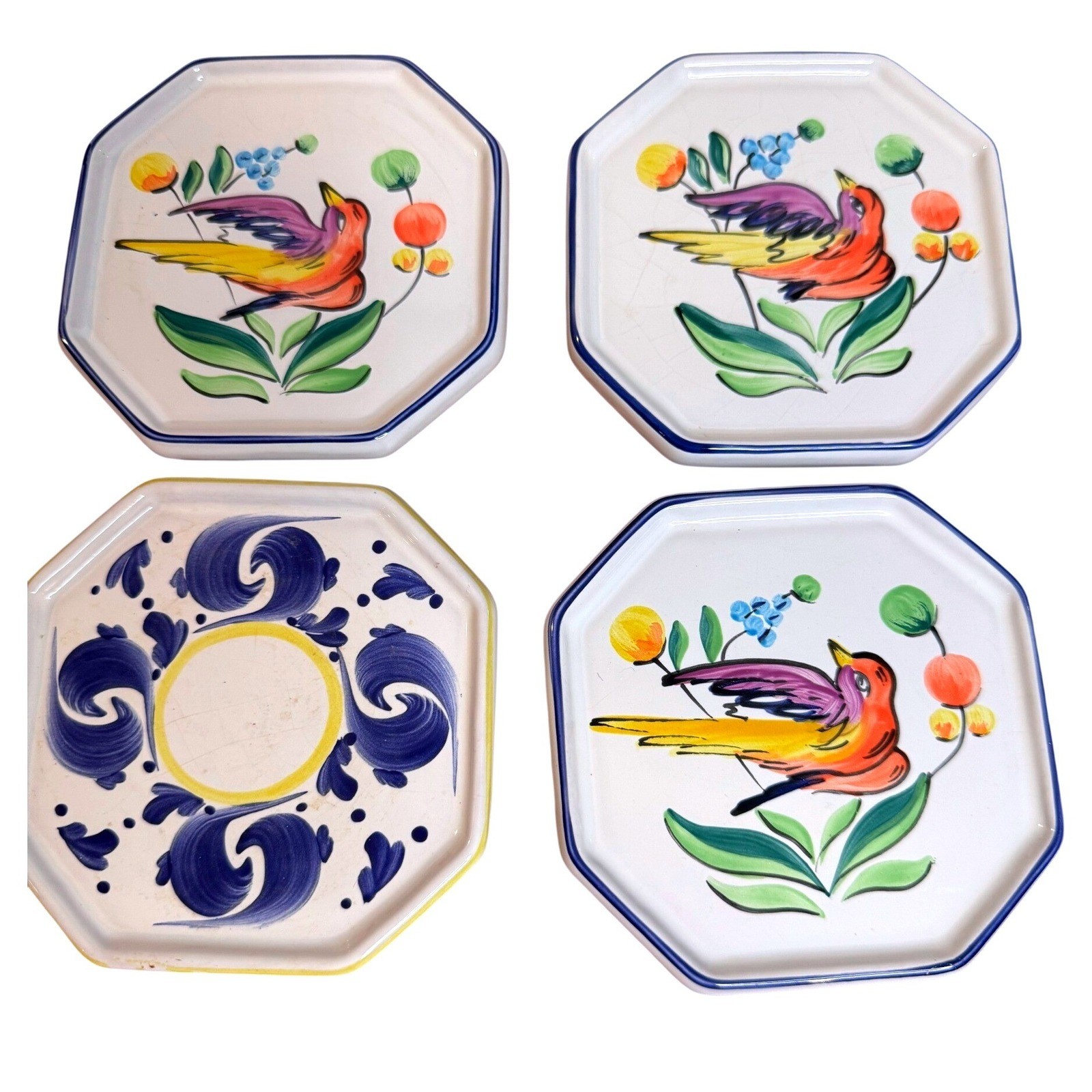 RARE Herend Hungary Hand Painted Pottery Coasters Set Of Four