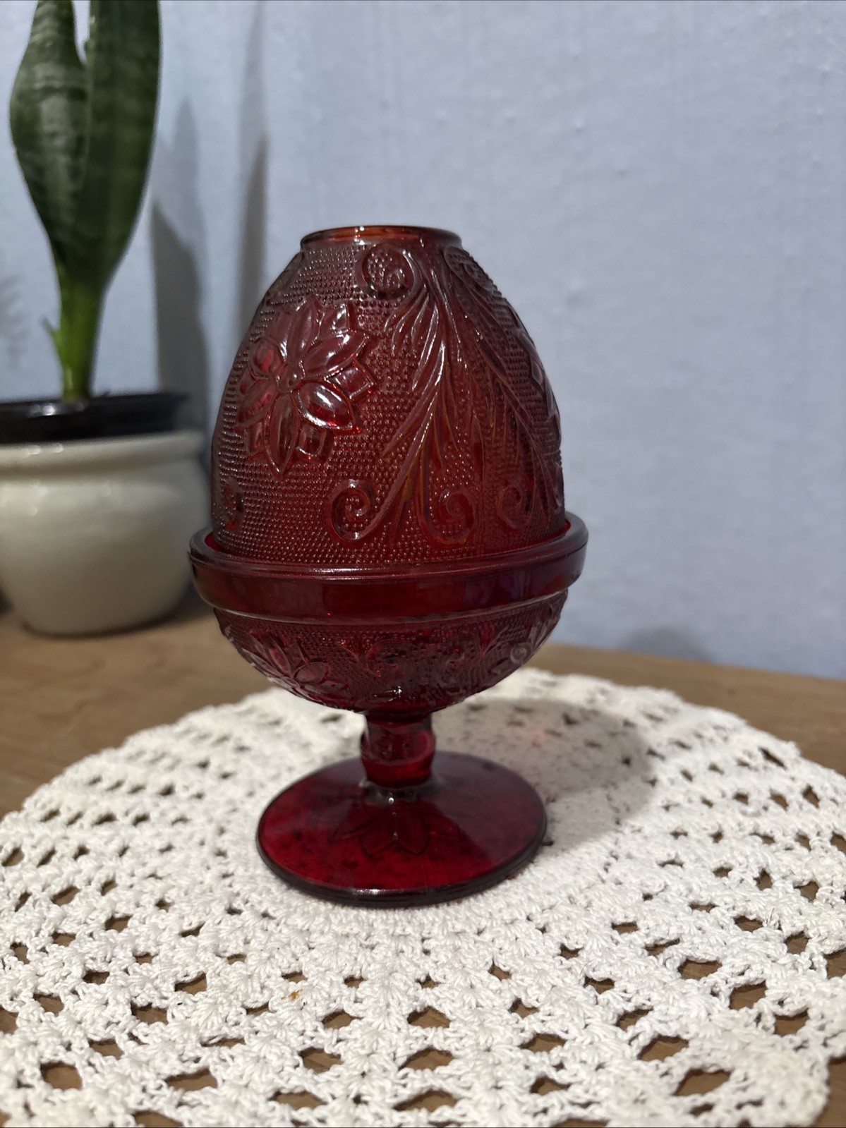 Fairy Lamp Indiana Glass Ruby Red Flash Tiara Sandwich Pattern Vintage MCM READ