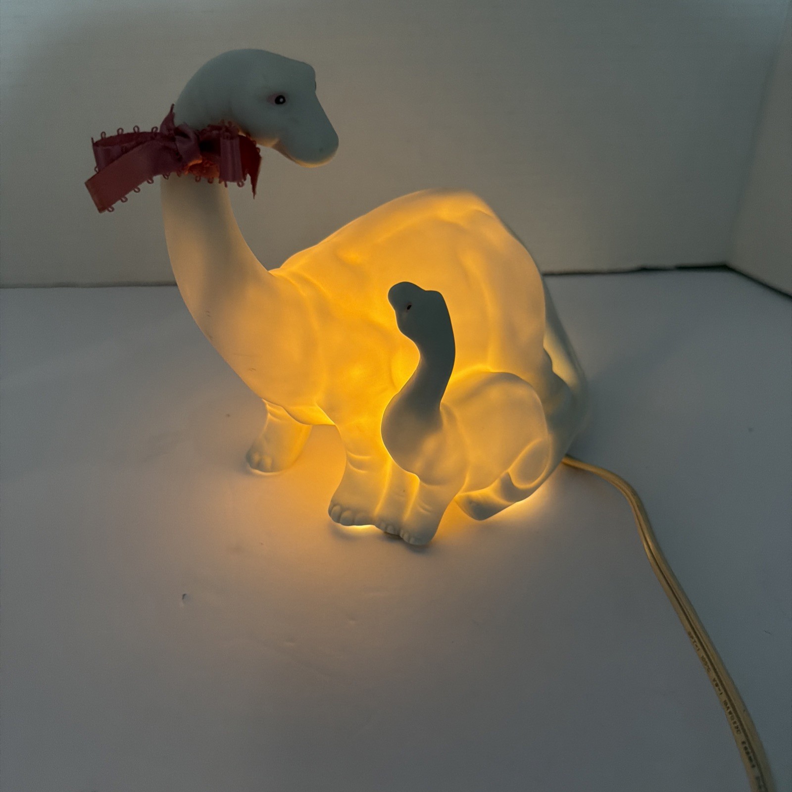 Vintage 1986 Gallery Art Ceramic Dinosaur Nightlight Lamp Momma And Baby Lamp