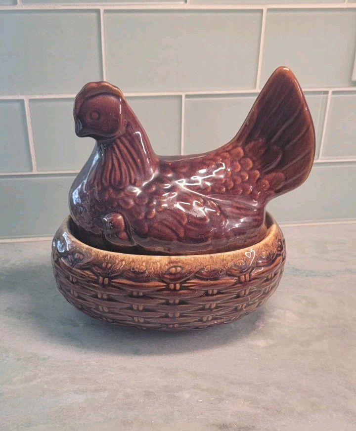 Vintage Hull Brown Drip Hen on a Nest Casserole 