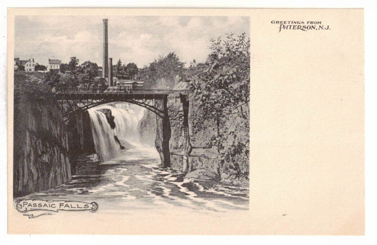 c1905 UDB PC: Greetings from Paterson NJ Passaic Falls Bridge Ingalls Stationary c1905 UDB PC: Greetings from Paterson NJ Passaic Falls Bridge Ingalls Stationary