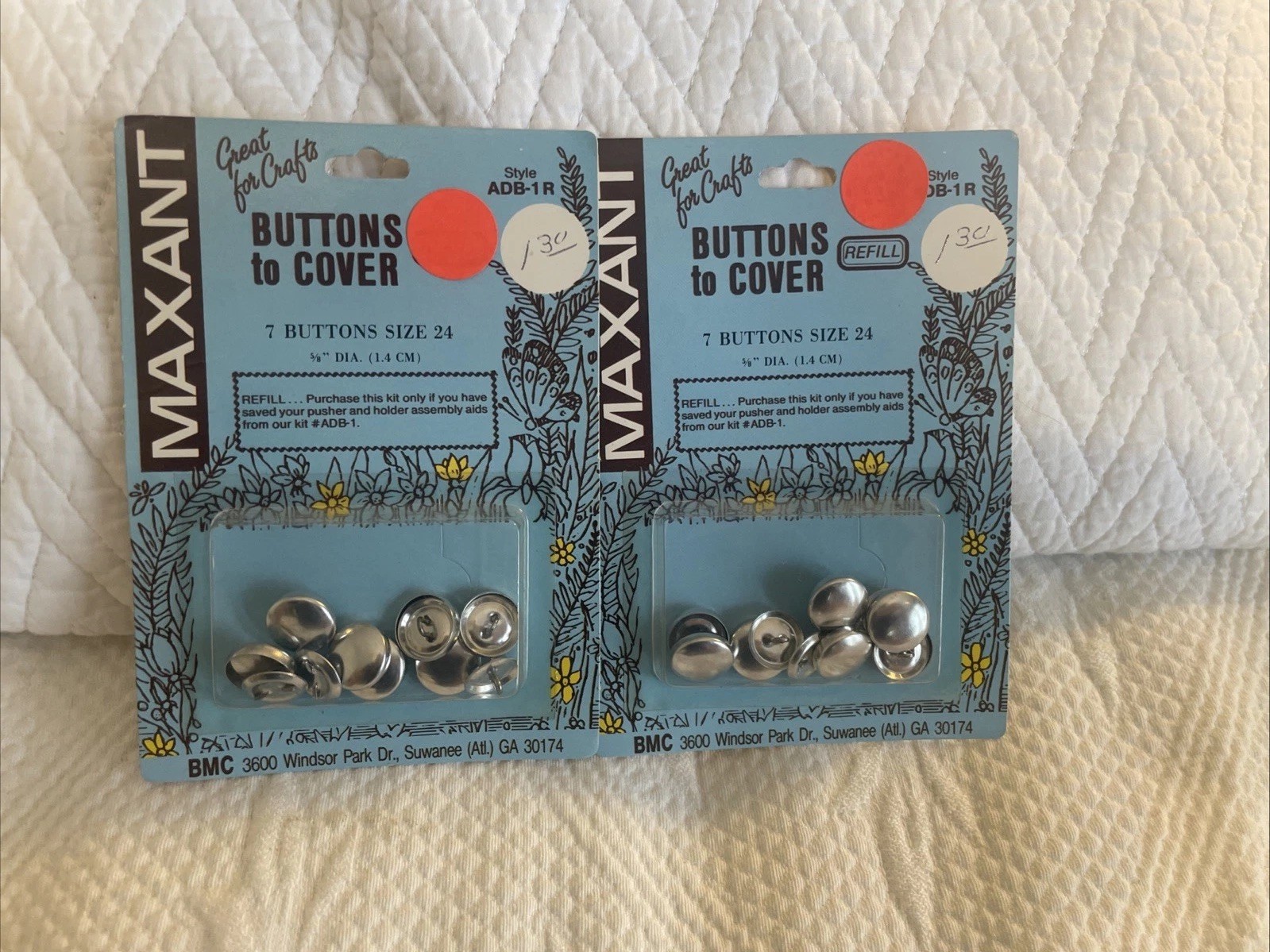 Vintage Maxant Size 24 (5/8”) Buttons To Cover  - 2 Packs Of 7 Silver