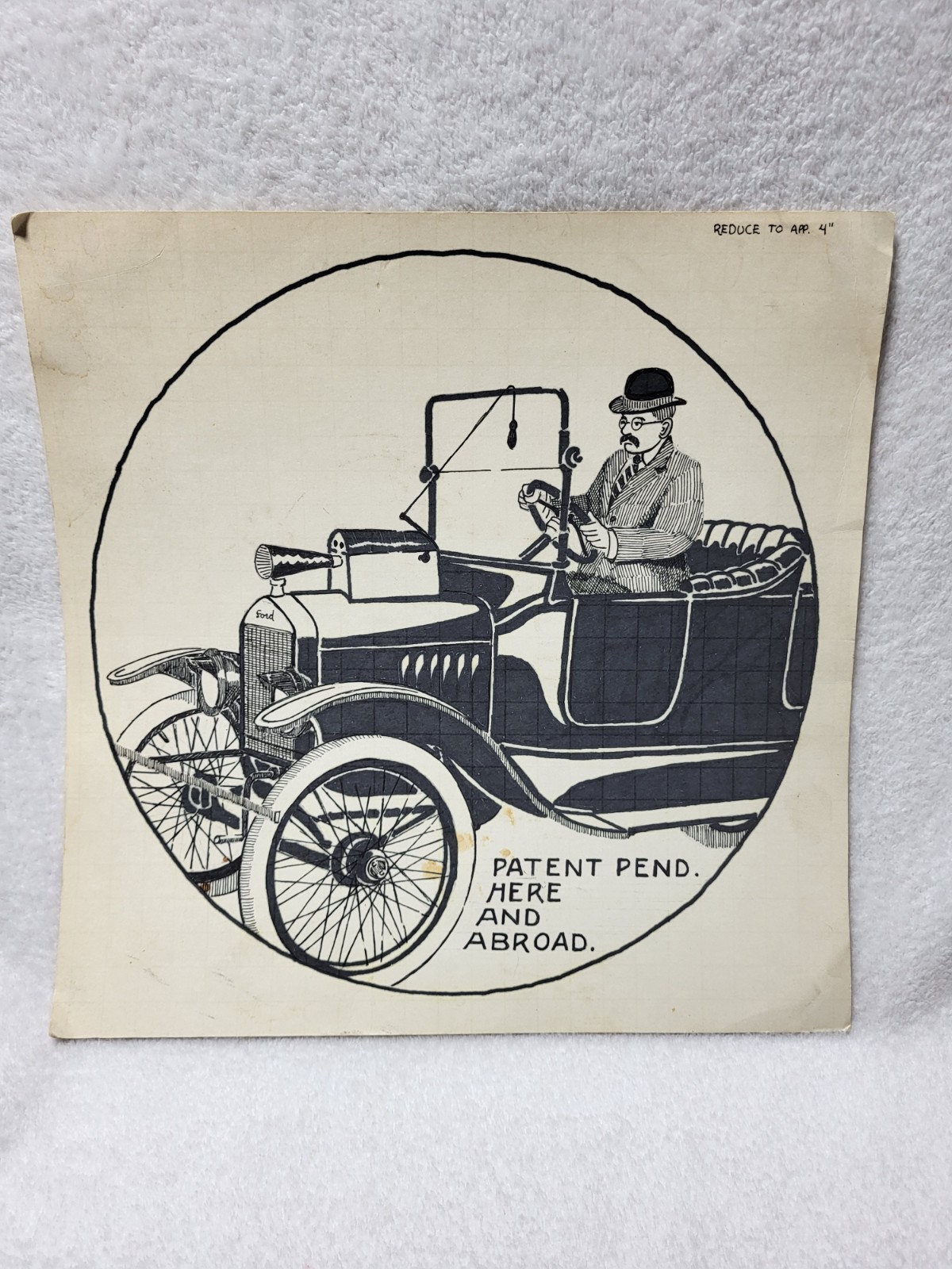 Original 1910s Ford Model T Torpedo Runabout Advertising Art Ink Drawing Mockup Original 1910s Ford Model T Torpedo Runabout Advertising Art Ink Drawing Mockup