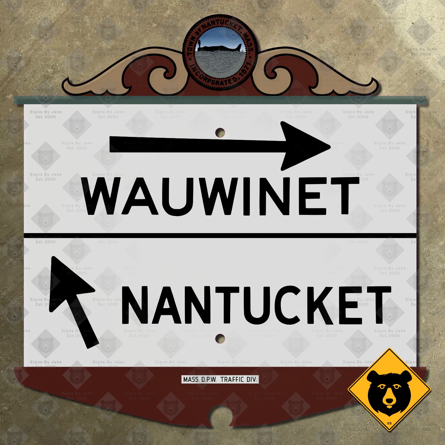 Wauwinet Nantucket Massachusetts island whale highway marker road sign 1950 16