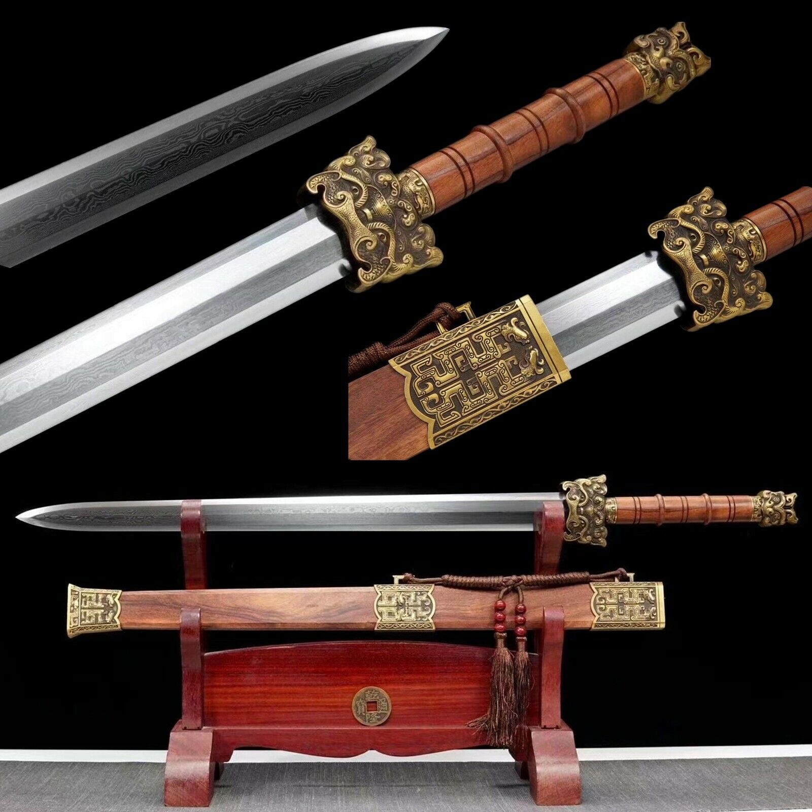 Handmade Folded Steel Han Jian Real Combat 8 sides Blade Chinese sword Sharp Cut