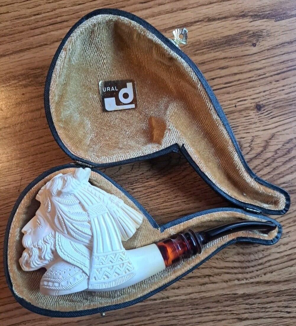 Vintage Meerschaum Pipe, hand carved smoking tobacco pipes unsmoked w case 