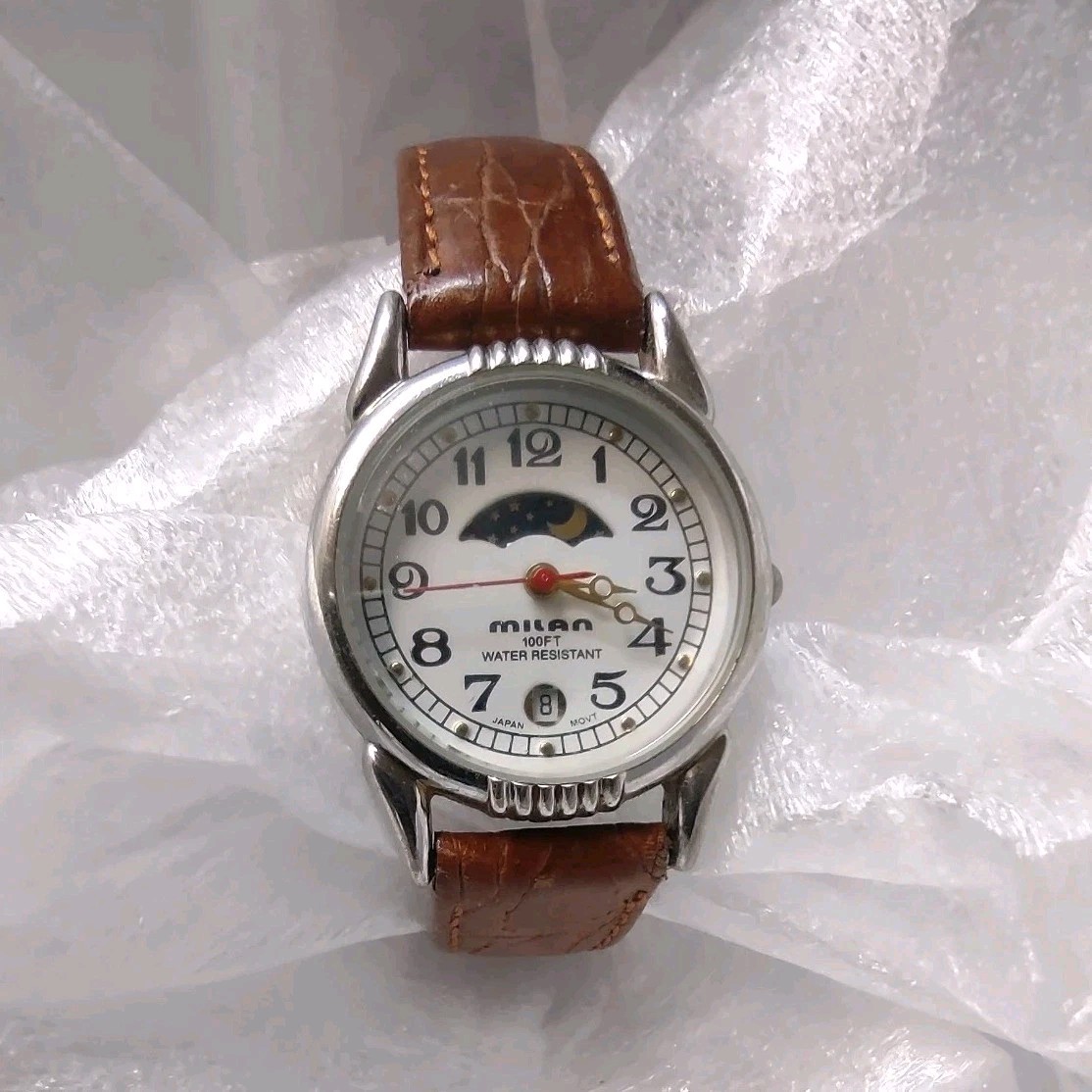 Milan - Moon phase, Date, Water Resistant, Brown Strap watch. Milan - Moon phase, Date, Water Resistant, Brown Strap watch.