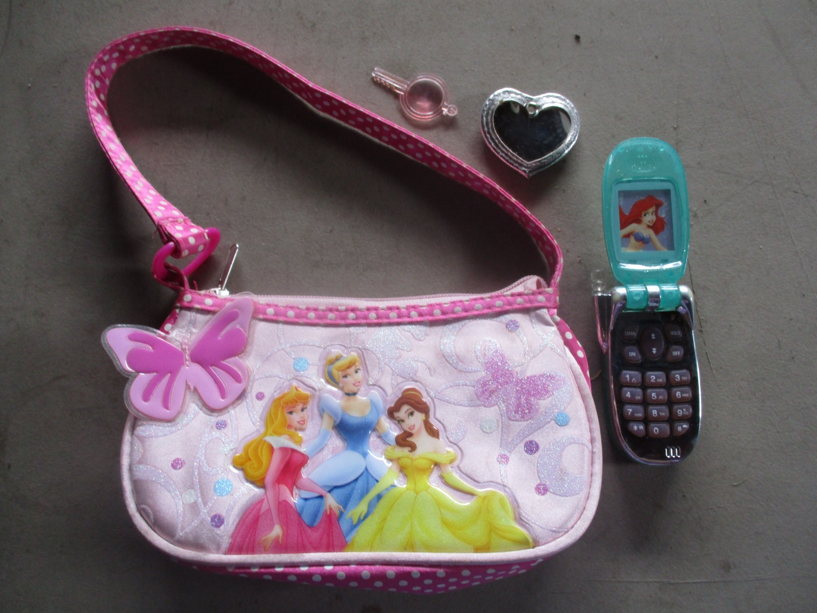 Vintage Disney Princess Childs Purse Key Cell Phone Pendent RARE Kit Handbag