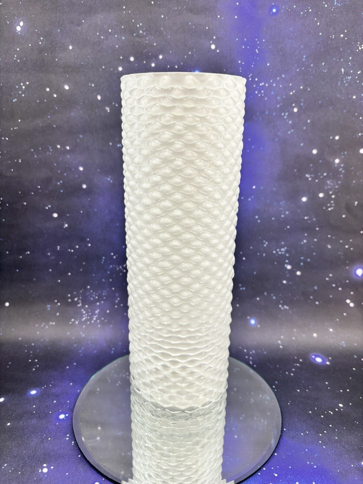 Bubble Textured 12” Gloss White Cased Glass Vase Modernist Contemporary
