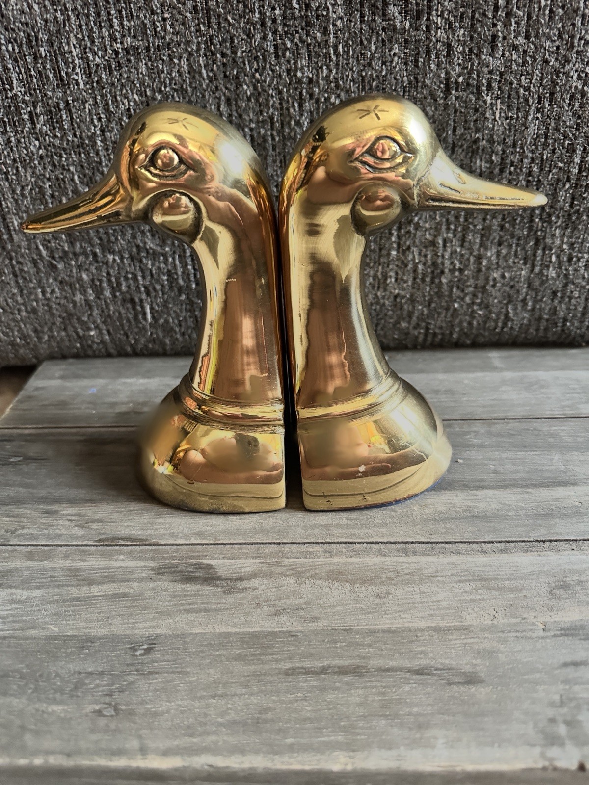 VINTAGE Solid Brass Duck Head Bookends Set of 2 Mid Century Modern 6.5 In Korea