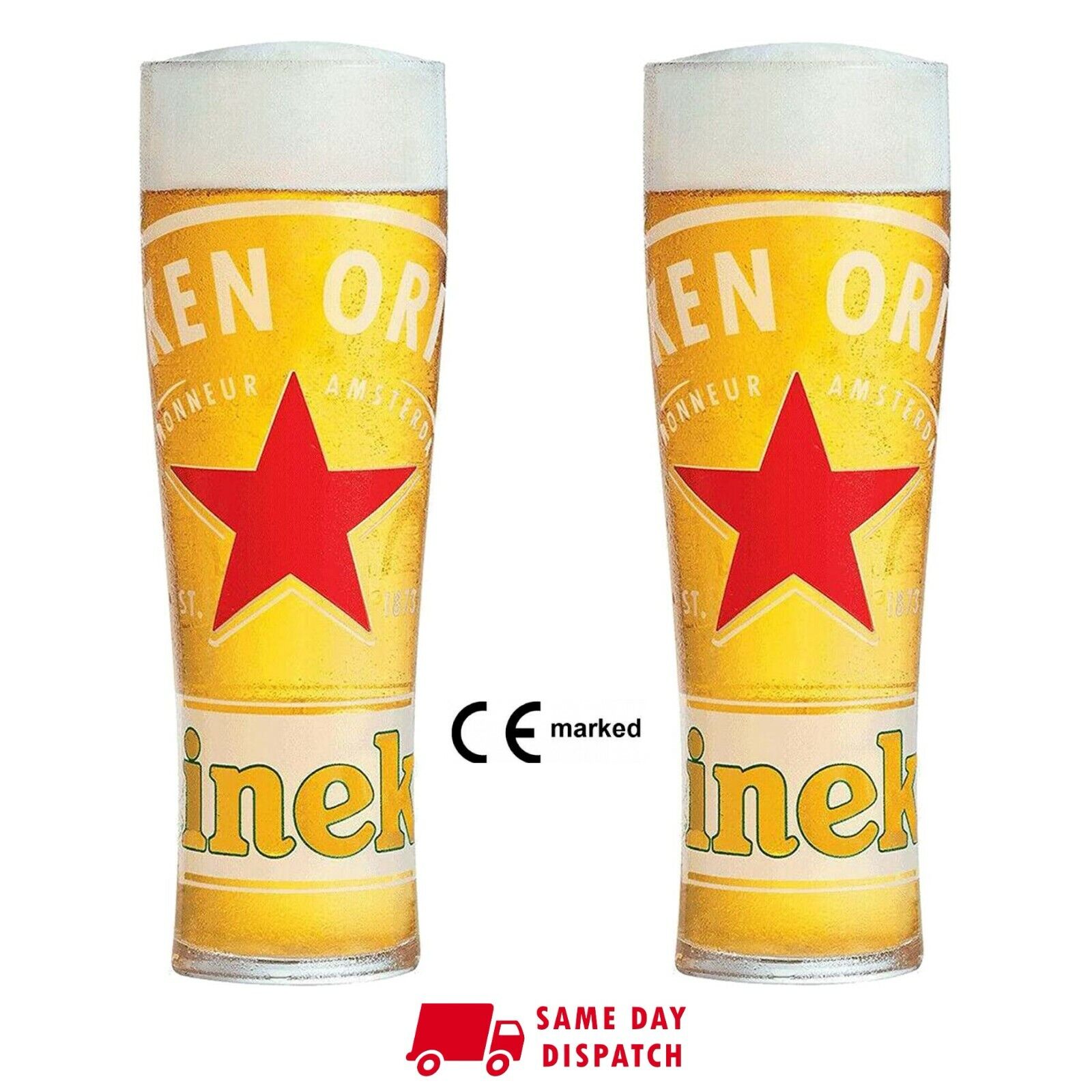 2 x Heineken Beer Pint Glasses, CE Marked Brand New 20oz 100% Genuine, Nucleated