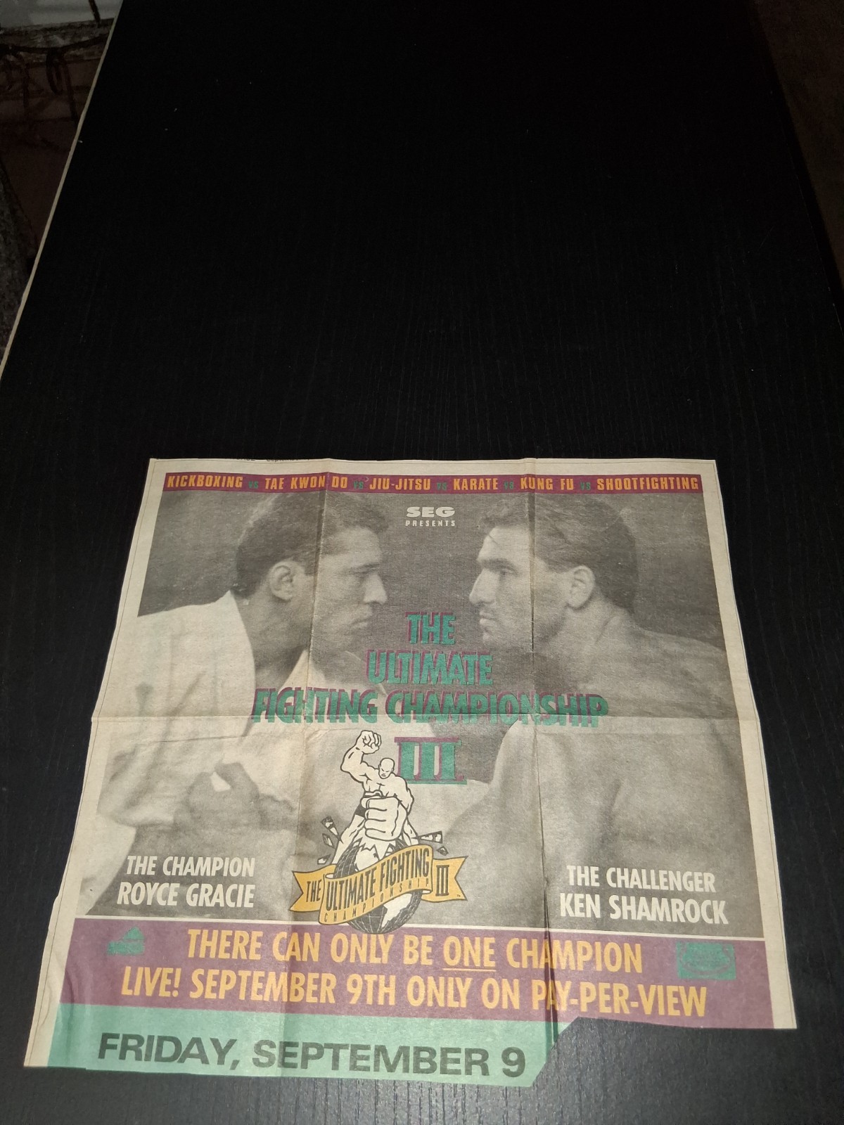 RARE 1994 UFC III ORIGINAL NEWSPAPER FIGHT CLIPPING AD RARE 1994 UFC III ORIGINAL NEWSPAPER FIGHT CLIPPING AD