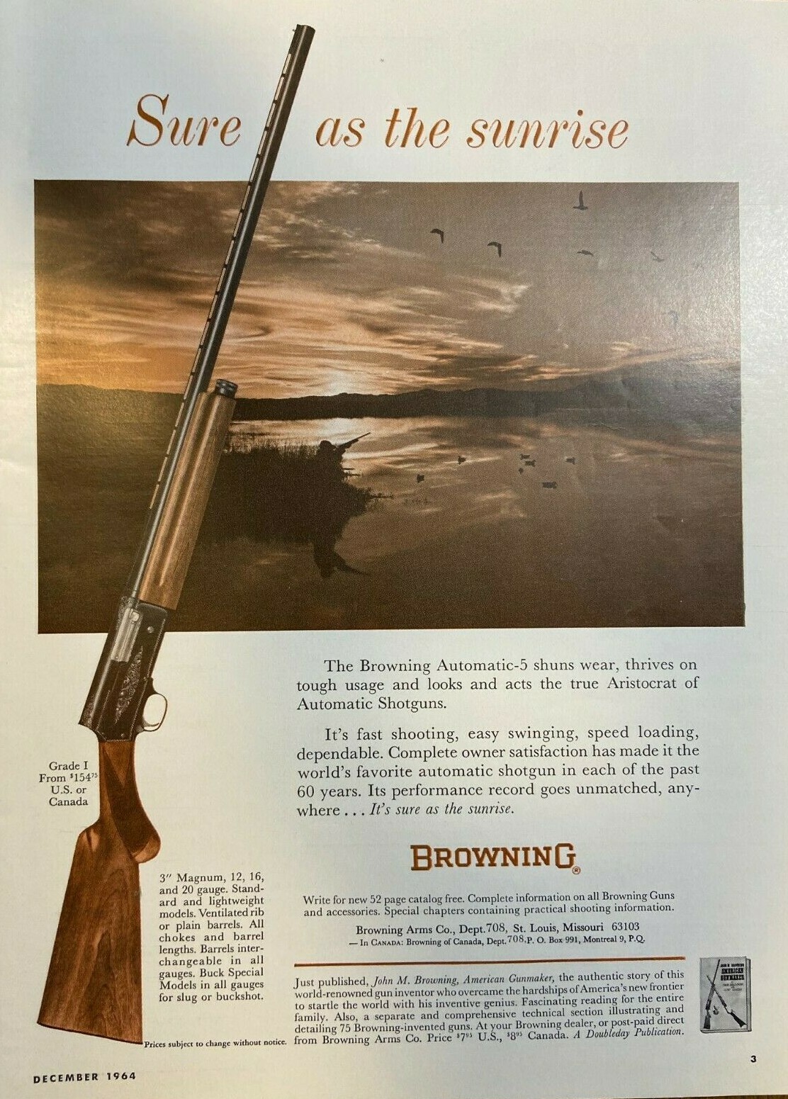 1964 Advertisement Browning Automatic-5 Shotgun 1964 Advertisement Browning Automatic-5 Shotgun