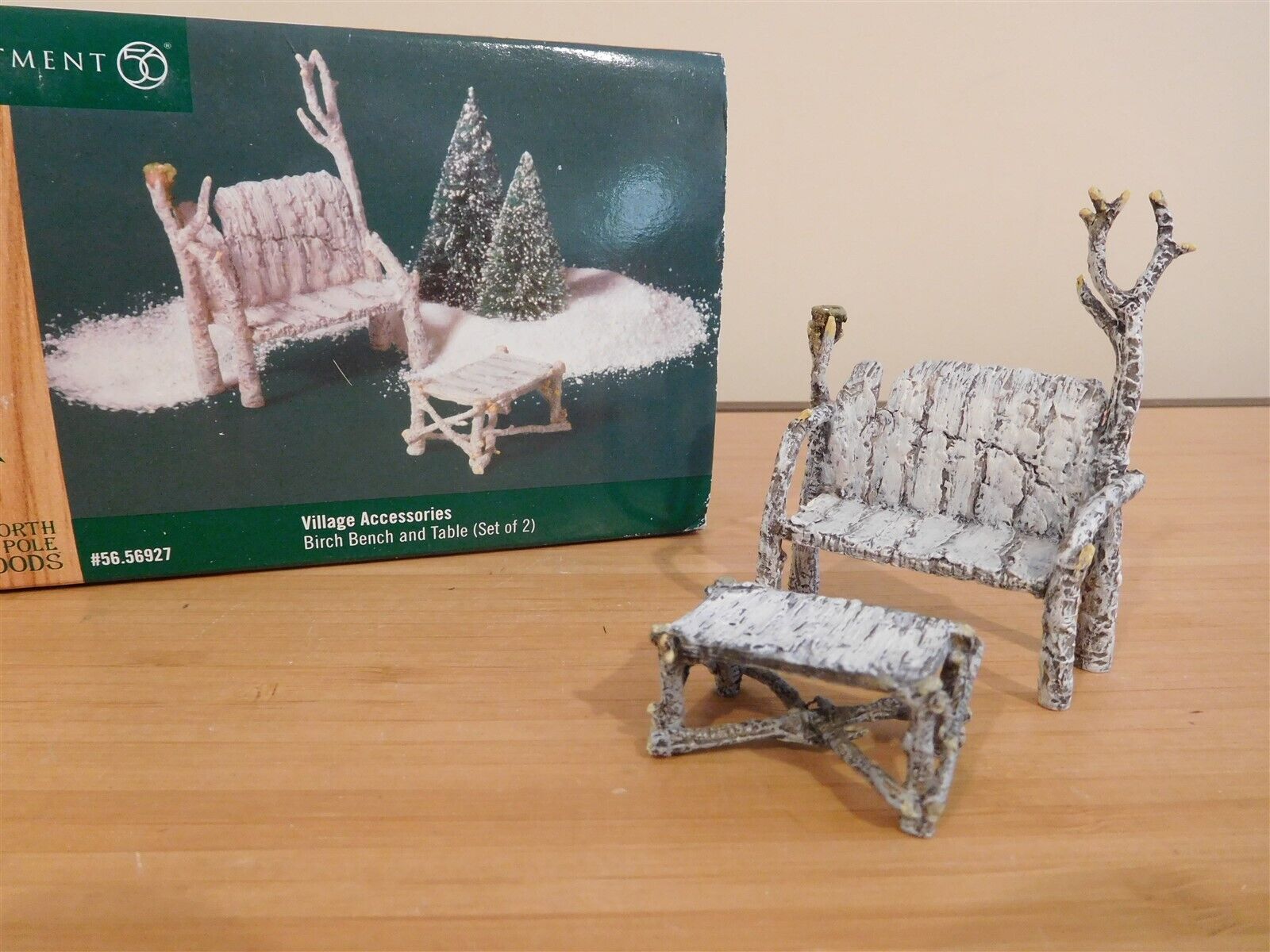 Dept 56 North Pole Woods Accessory - Birch Bench and Table - NIB - 