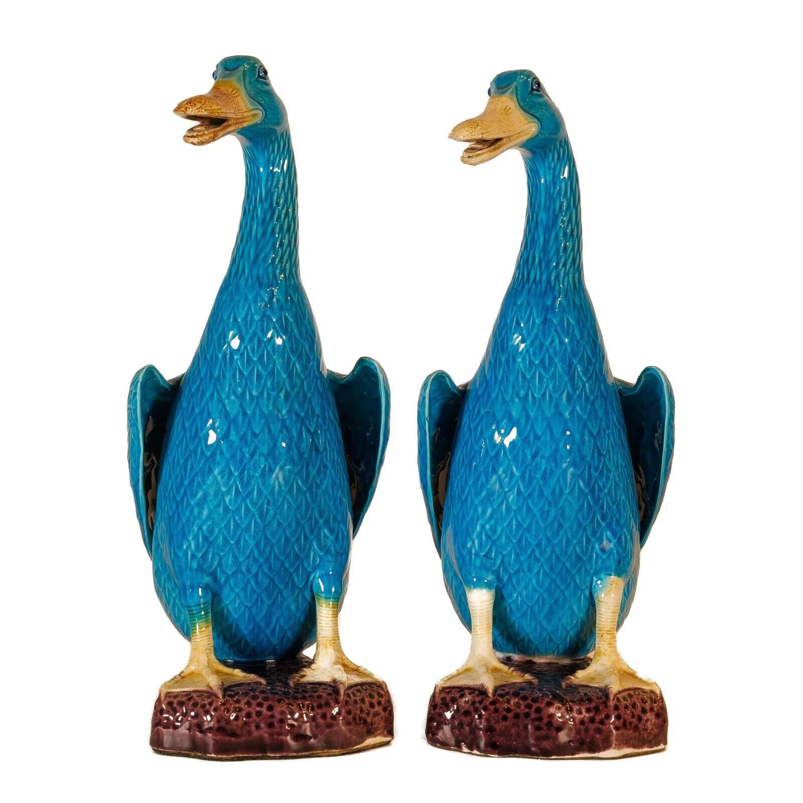 A Pair of Large 19th Century Export Glazed Chinese Turquoise Porcelain Ducks
