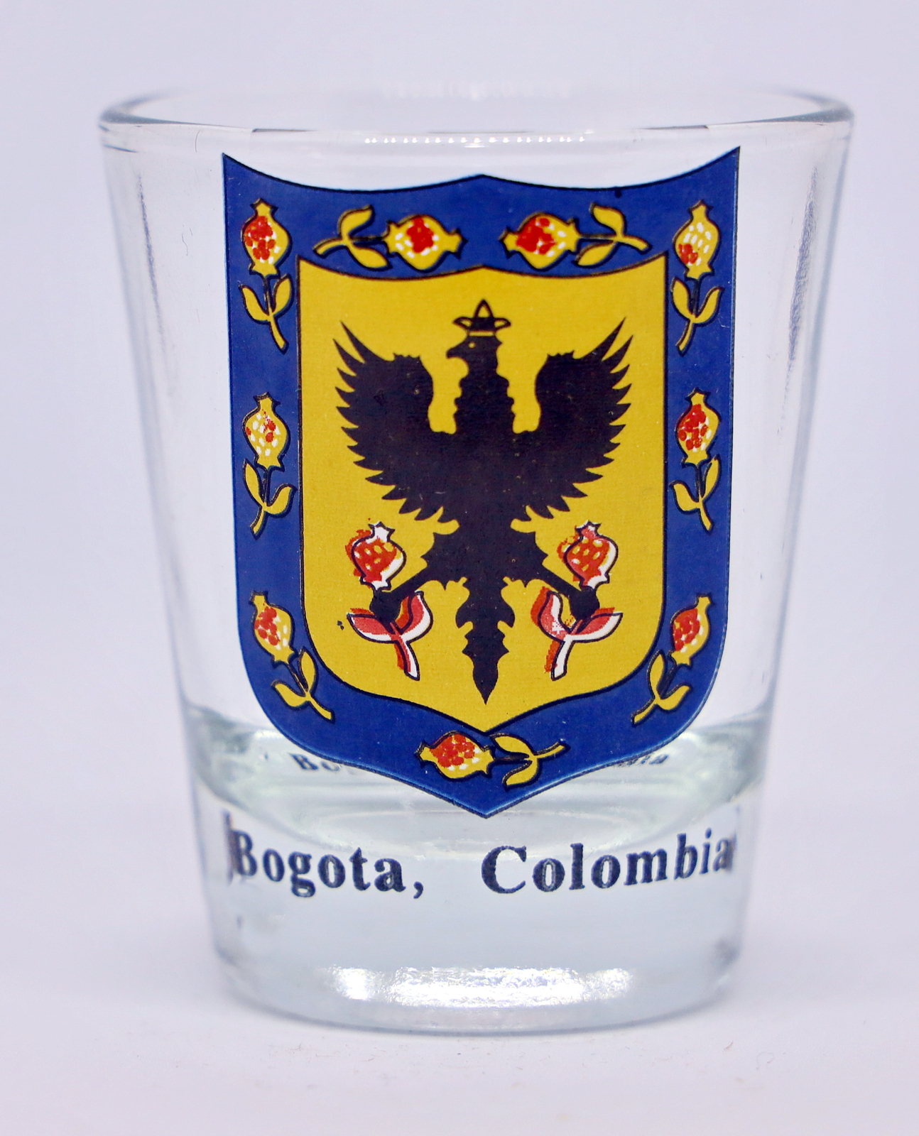 BOGOTA COLOMBIA COAT OF ARMS SHOT GLASS SHOTGLASS